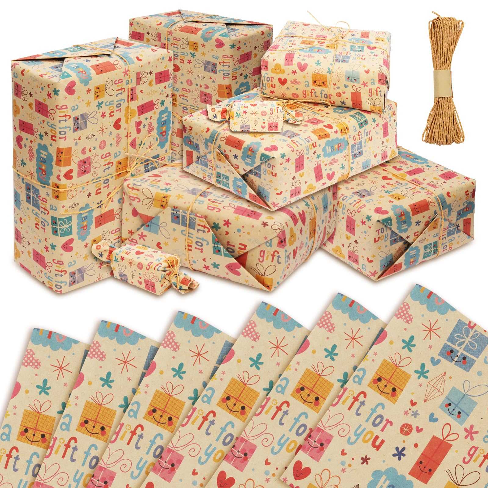 Wrapping Paper Sheets, Kaluofan 6 Sheets Kraft Wrapping Paper (70x50cm)