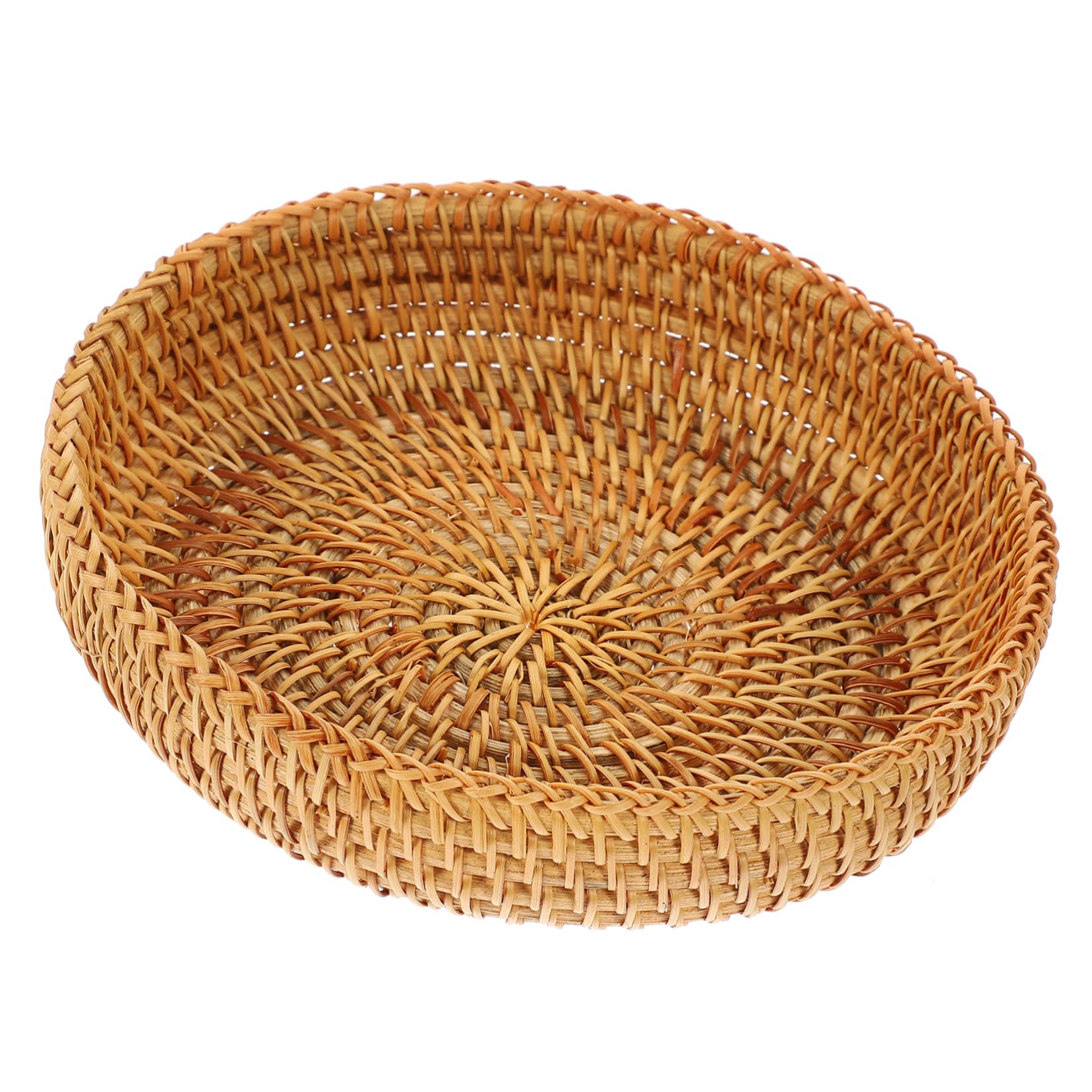 HEALLILY Tabletop Woven Rattan Basket Round Storage Holder for Fruits Snacks and Bread Elegant Kitchen Decor for Home Hotel and Shop Use
