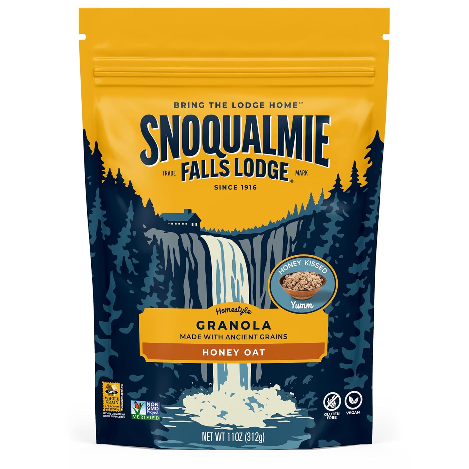 Snoqualmie Falls Lodge Honey Oat Granola, Made with Real Honey, Whole Grain Oats & Ancient Grains, 11 Oz (Pack of 1)