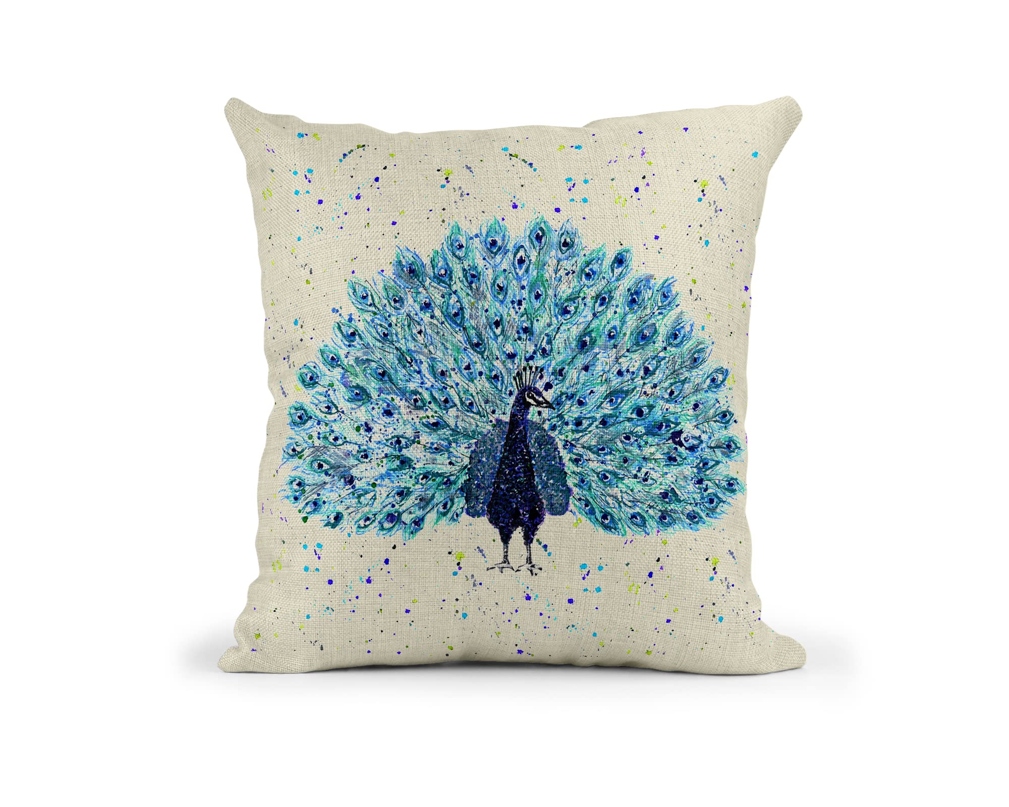 Vixar Peacock Bird Watercolour Art Linnen Cushion With filling or cover only, 40x40cm, gift, christmas, Birthday (Cover Only)