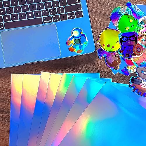 Miniatura 2 de 20 hojas de papel adhesivo holográfico imprimible de 8.5 x 11 pulgadas, hojas de calcomanías impermeables de vinilo arcoíris, 4 estilos mixtos para