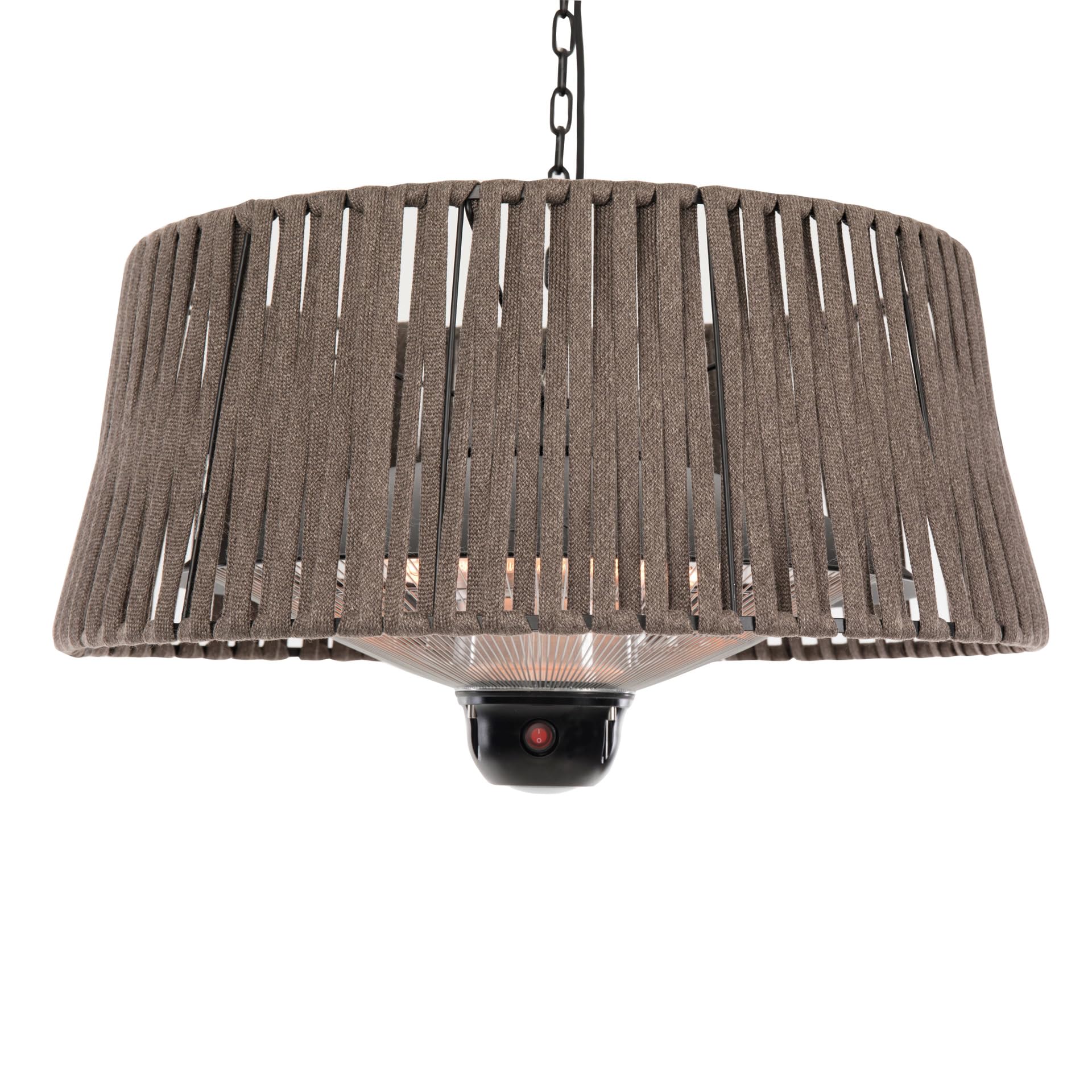 SUNRED Infrarot-Hängeheizstrahler Terasse braun mit OLEFIN-Schirm und LED-Lampe Deckenmontage 1800 W - Terrassenheizer außen 3 Heizstufen, Fernbedienung Deckenmontage widerstandsfähiges Olefin-Gewebe