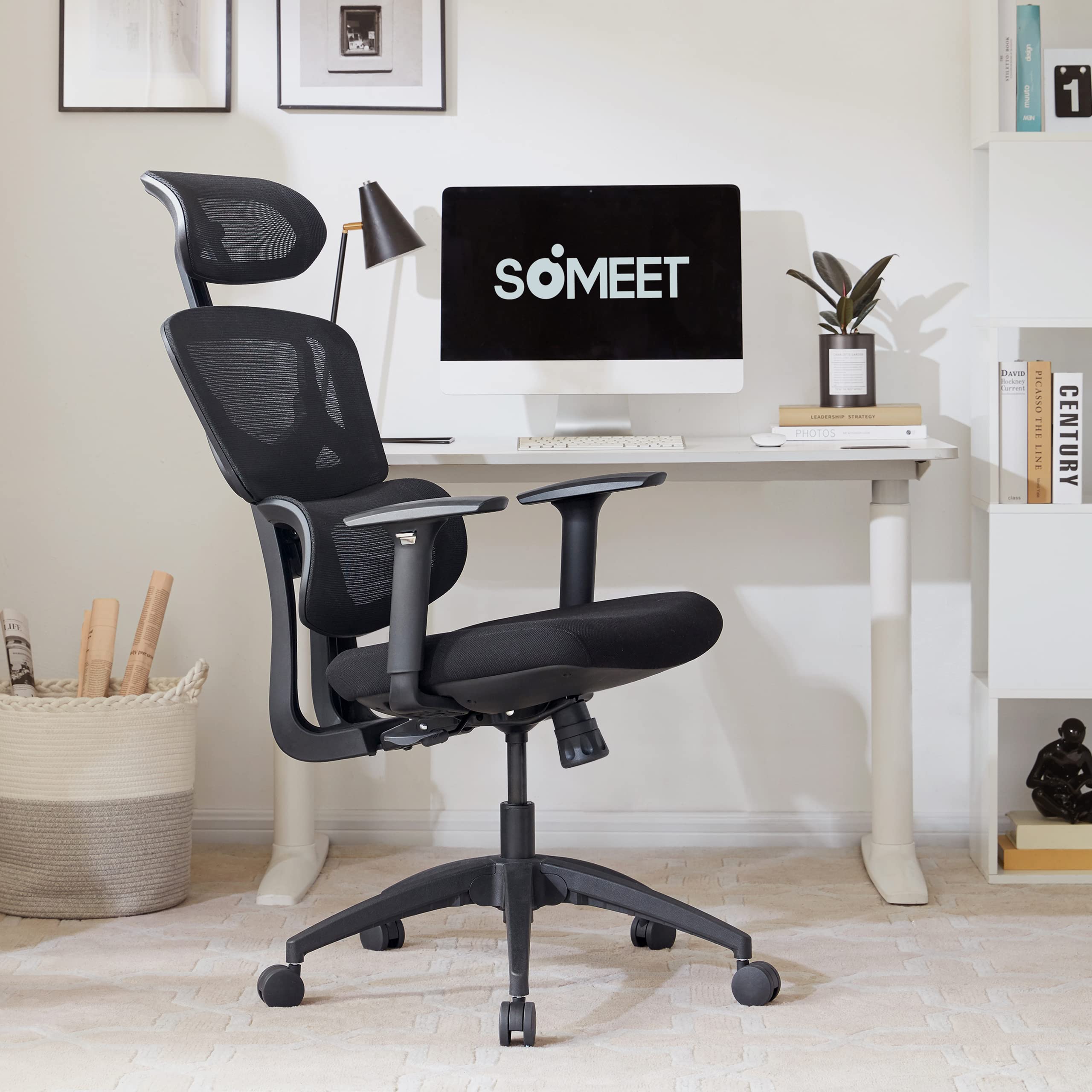 SOMEET Ergonomic Mesh Office Chair Big and Tall, Oversized Adjustable Headrest and 3D Armrests Executive High Back Desk Chair, Multifunctional Swivel Computer Task Chair with Lumbar Support, Black