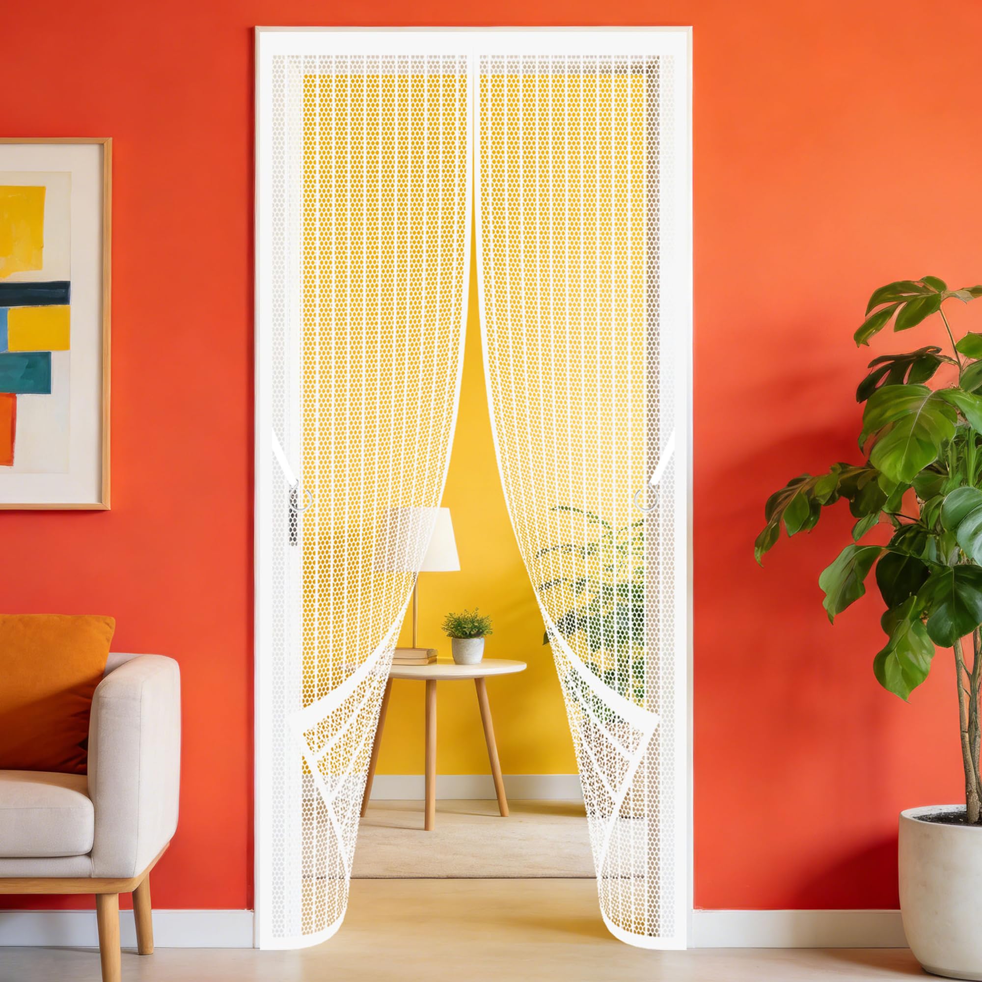 Magnetic Screen Door 94 x 207 cm Powerful Magnets Flyscreen French Doors Easy to Install Without Drilling for Home, Bedroom, Living Room, Kitchen, Patio, White