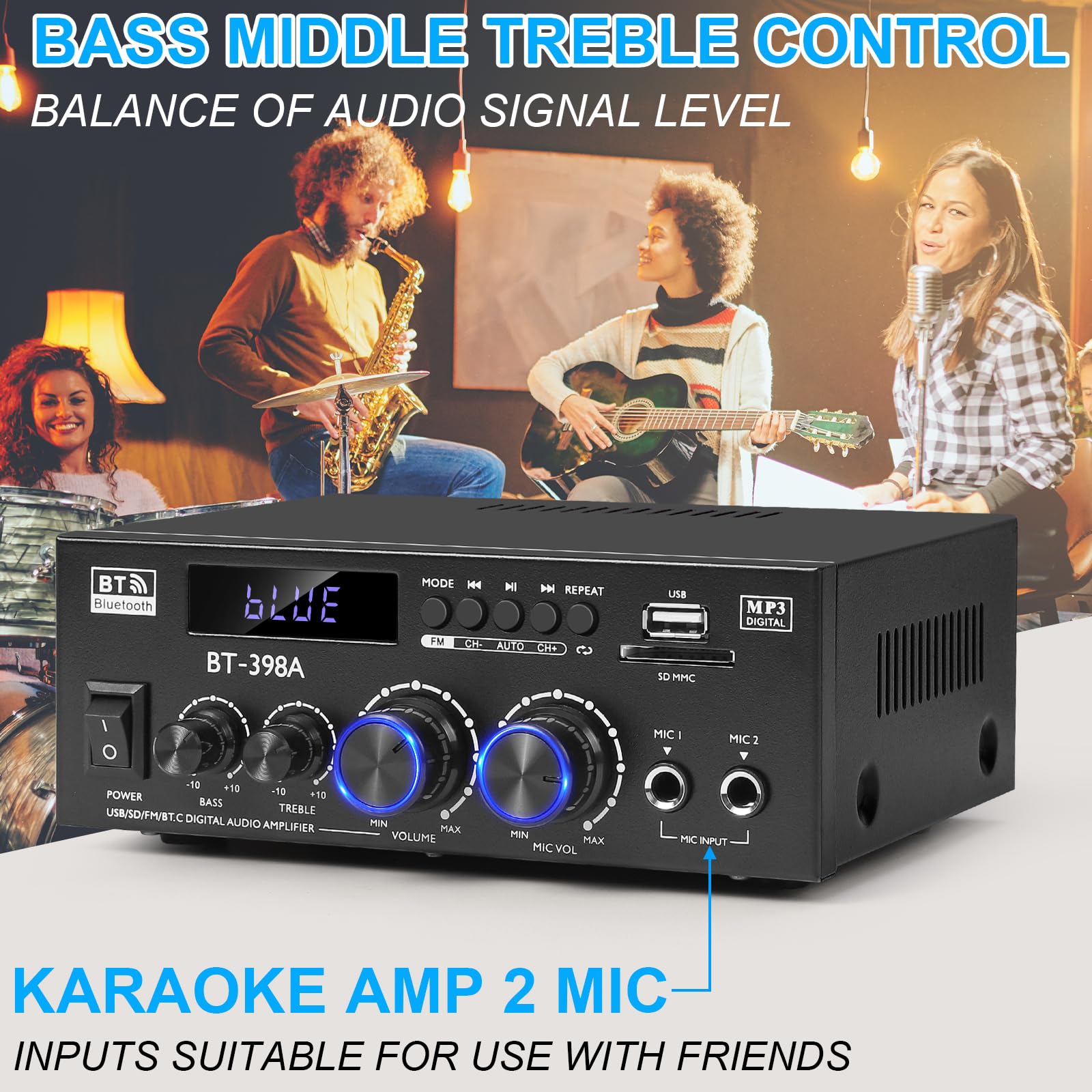 Romicta HiFi Stereo Verstärker 450Wx2 2-Kanal Mini Bluetooth Verstärker UKW-Radio USB SD optisch koaxial