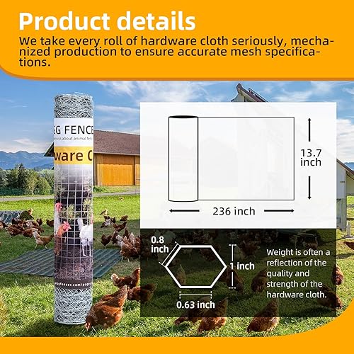 Miniatura 2 de Malla de alambre de pollo de 13.7 x 236 pulgadas, malla de alambre hexagonal galvanizado, malla de tela de malla de jardín para mascotas, conejos,