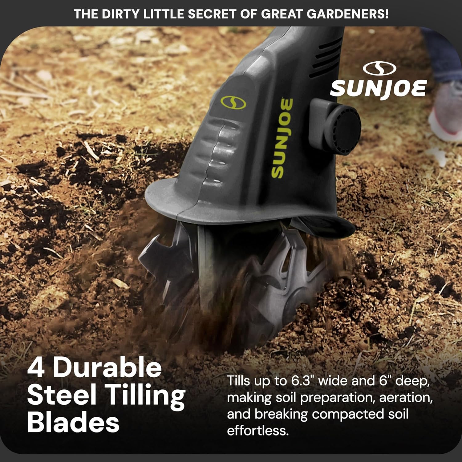 Close-up of Sun Joe Cultivator steel tines