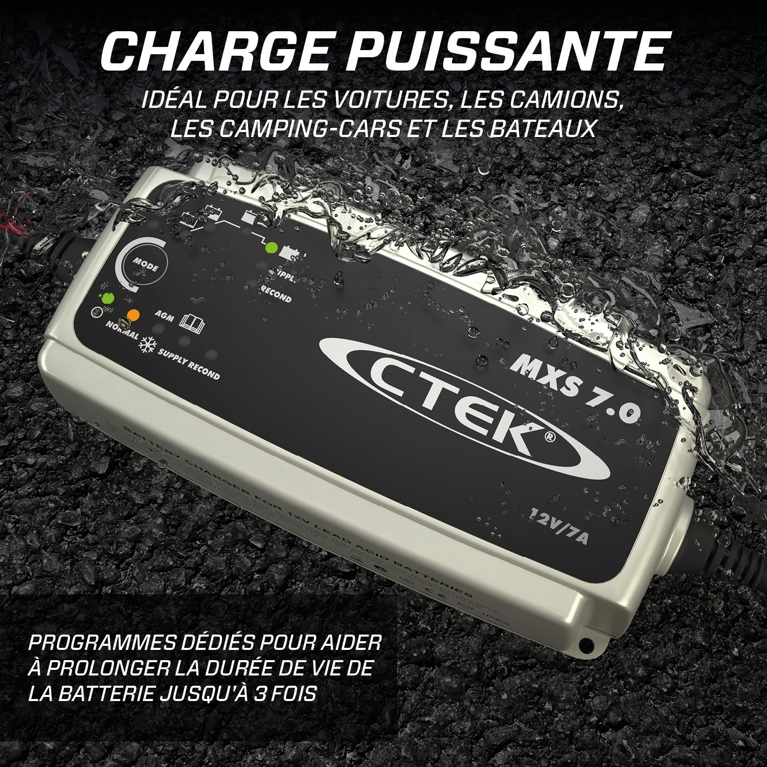 CTEK MXS 7.0 Chargeur de batterie entirement automatique (Charge, maintient et reconditionne les batteries auto, roulotte, camping-car) 12V, 7 Amp ? prise EU