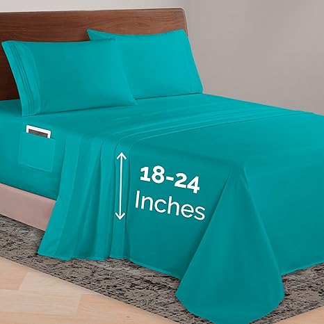 Elegant Comfort Luxurious 1500 Premium Hotel Quality Microfiber 4-Piece Sheet Set, 18-24 Inches Deep - Extra Deep Pocket Sheets - Ultra Soft 4PC Deep Pocket Sheets, Twin/Twin XL, Turquoise