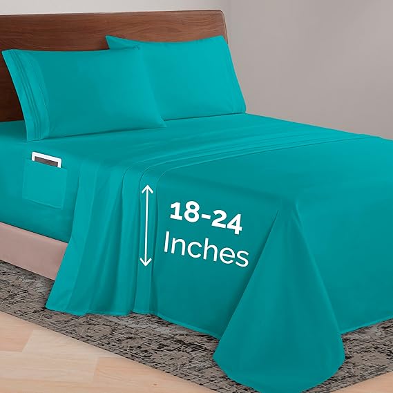 Elegant Comfort Luxurious 1500 Premium Hotel Quality Microfiber 4-Piece Sheet Set, 18-24 Inches Deep - Extra Deep Pocket Sheets - Ultra Soft 4PC Deep Pocket Sheets, Twin/Twin XL, Turquoise