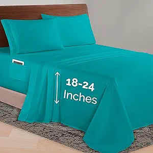 Elegant Comfort Luxurious 1500 Premium Hotel Quality Microfiber 4-Piece Sheet Set, 18-24 Inches Deep - Extra Deep Pocket Sheets - Ultra Soft 4PC Deep Pocket Sheets, Twin/Twin XL, Turquoise