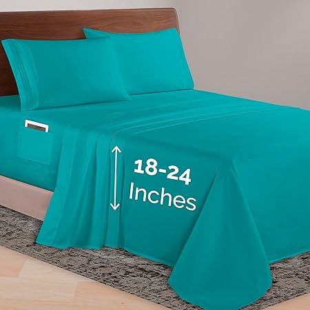 Elegant Comfort Luxurious 1500 Premium Hotel Quality Microfiber 4-Piece Sheet Set, 18-24 Inches Deep - Extra Deep Pocket Sheets - Ultra Soft 4PC Deep Pocket Sheets, Twin/Twin XL, Turquoise