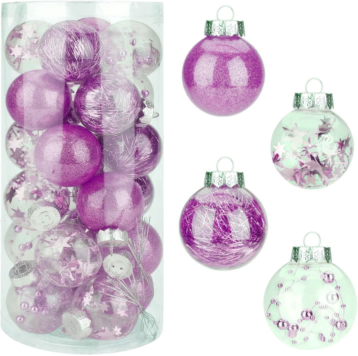 Weihnachtskugeln, 24Pcs 6CM Weihnachtskugel Kugeln Sortiert Anhänger Bruchsicheres Ornament Set Weihnachtsbaum Dekorationen Hängende Dekoration Partydekoration Anhänger (Rosa)