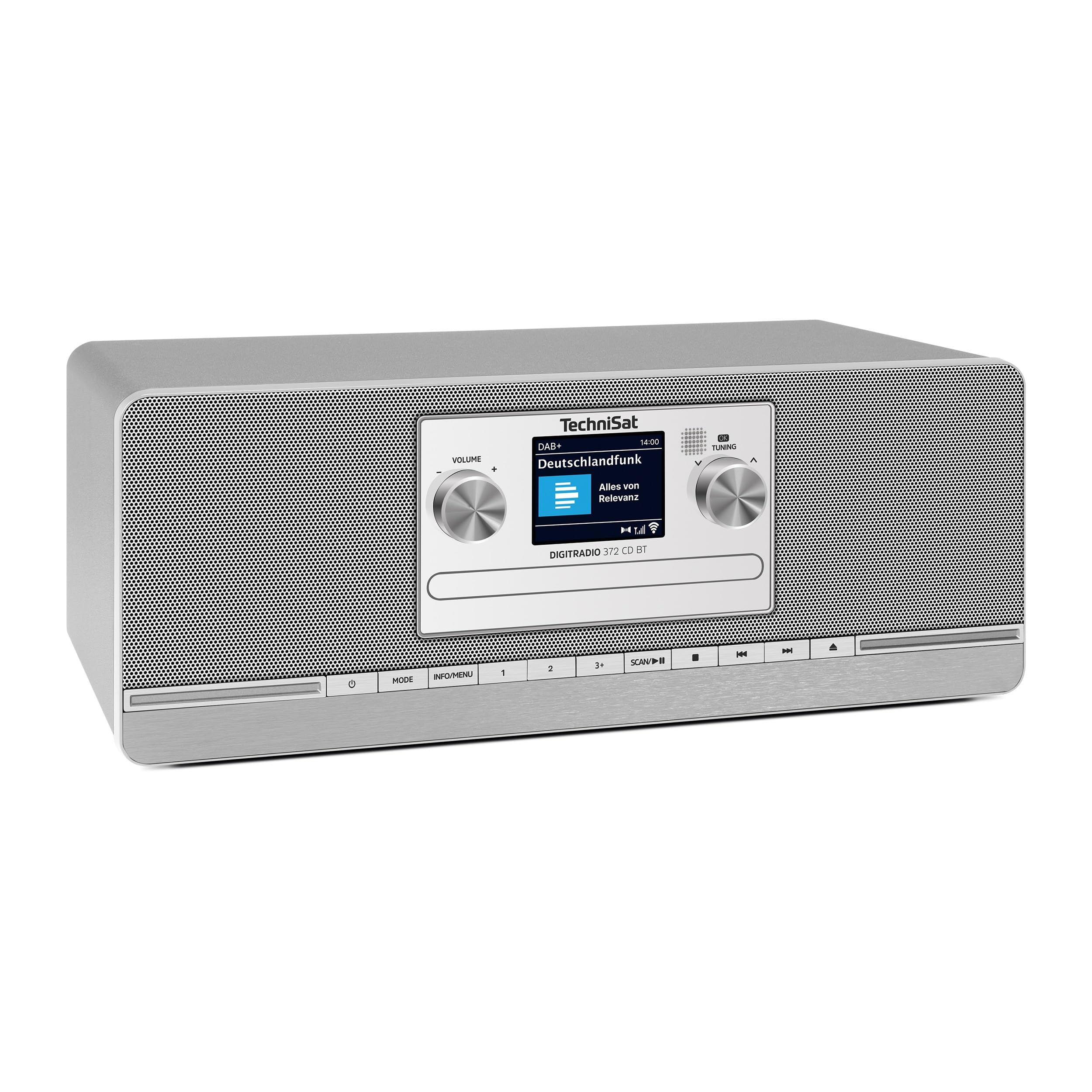 TechniSat DIGITRADIO 372 CD BT - Stereo Digitalradio, Kompaktanlage mit DAB+, UKW, CD-Player, Bluetooth, Farbdisplay, USB, AUX, Kopfhöreranschluss, Wecker, 10 Watt, Fernbedienung - Silber