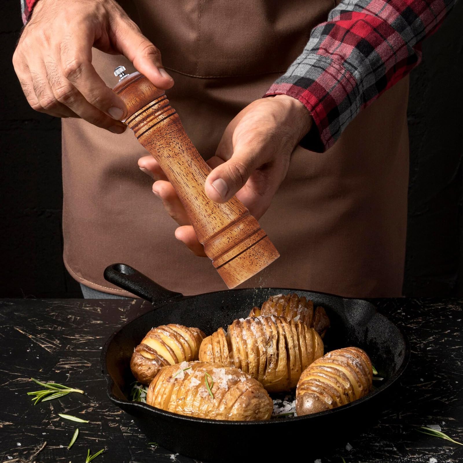 8 Inch Wood Pepper Grinder Pepper Mill,Adjustable Coarseness Wooden Peppermill, Retro Style Ceramic Grinding Mechanism Salt Mill Refillable — Amazon image 6