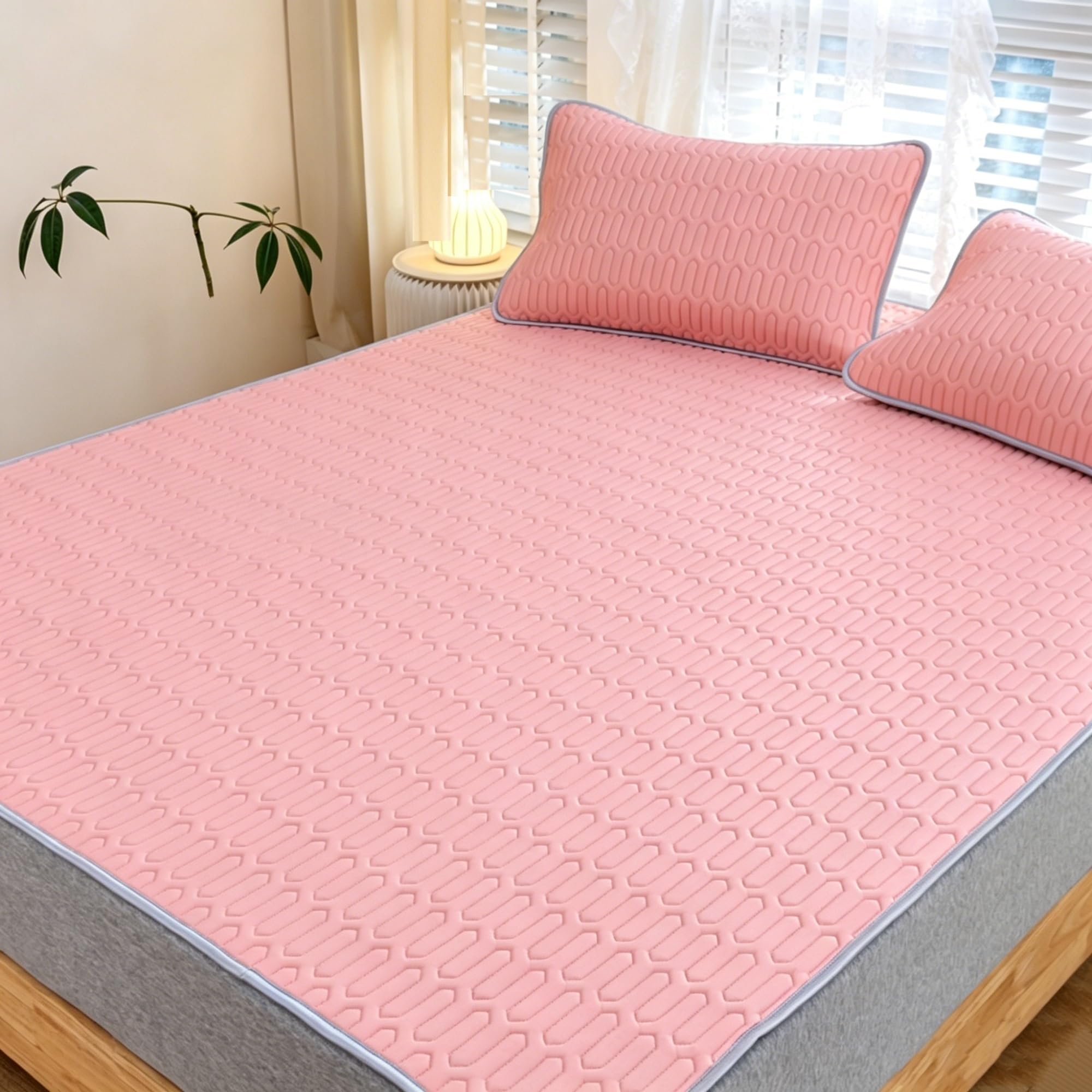 WFXXZL Cooling Mat with Pillowcase for Adult, Comfortable Foldable Summer Bed Mat, Cooling Bed Cover for Summer Home Dorm Use(Pink,California King)