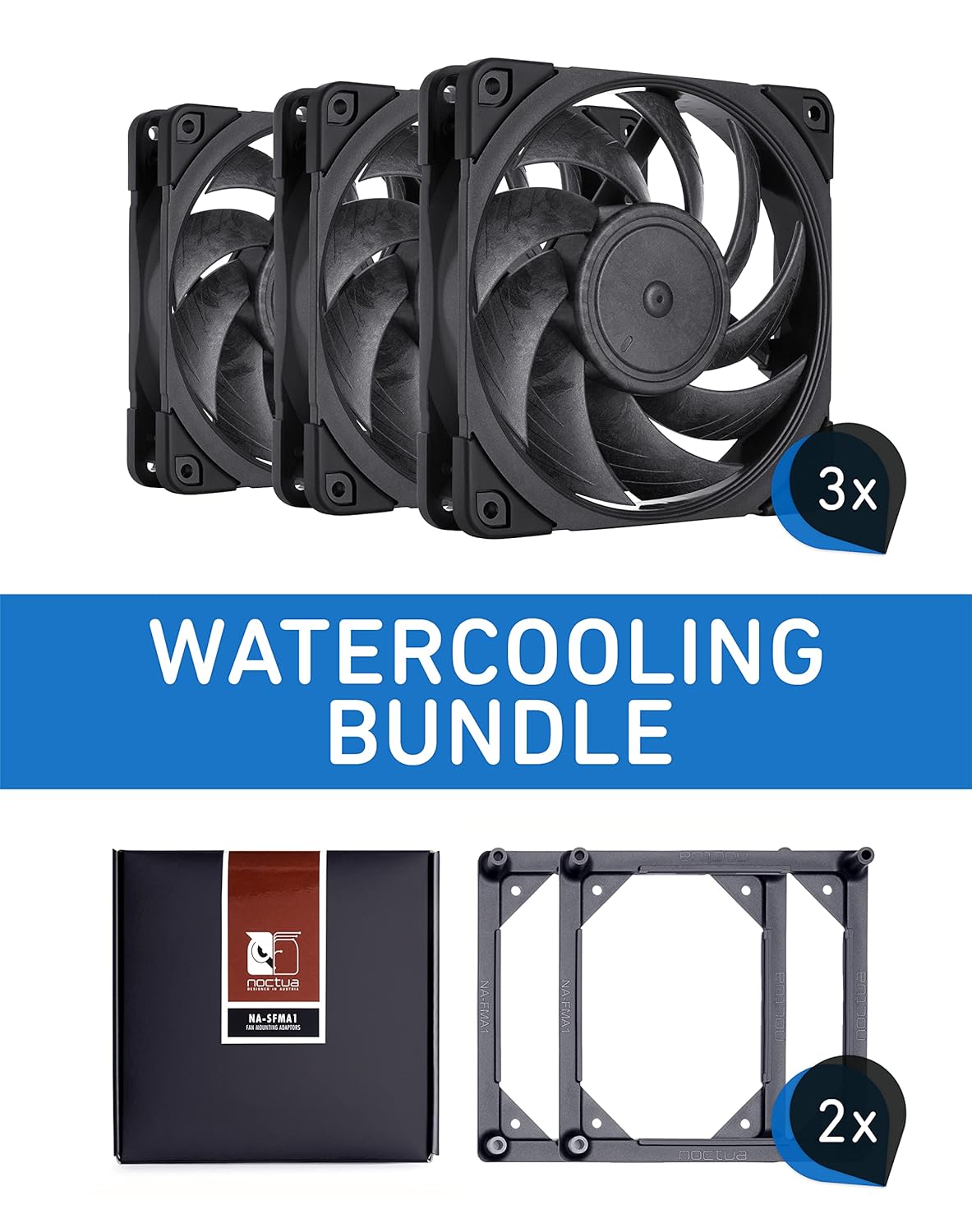 Noctua Bundle: 3X NF-A12x25 PWM chromax.Black.swap, Premium Quiet Fan, 4-Pin (120mm, Brown) + 2X NA-SFMA1, Fan Mounting Adaptors (4 Pieces, Black)