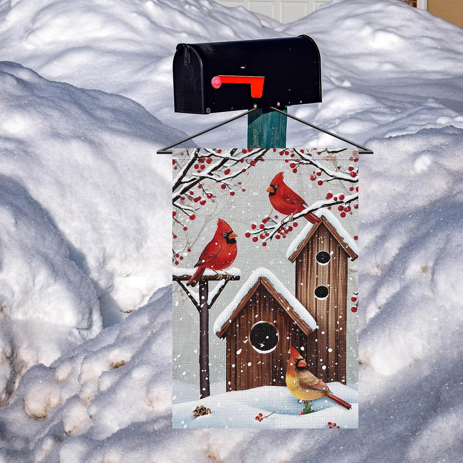 Cardinal Bird Winter Garden Flag 12x18 Inch Small Double Sided Burlap Vertical, Holly Berry Snow Christmas Holiday Outside Decorations Burlap Yard Flag - Image 4