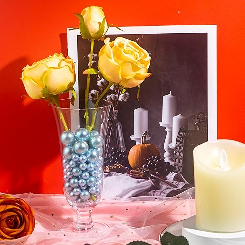 Miniatura 7 de 150 cuentas de perlas de imitación de color azul claro pulido sin agujero para decoraciones de relleno de jarrones, perlas de plástico, dispersos de