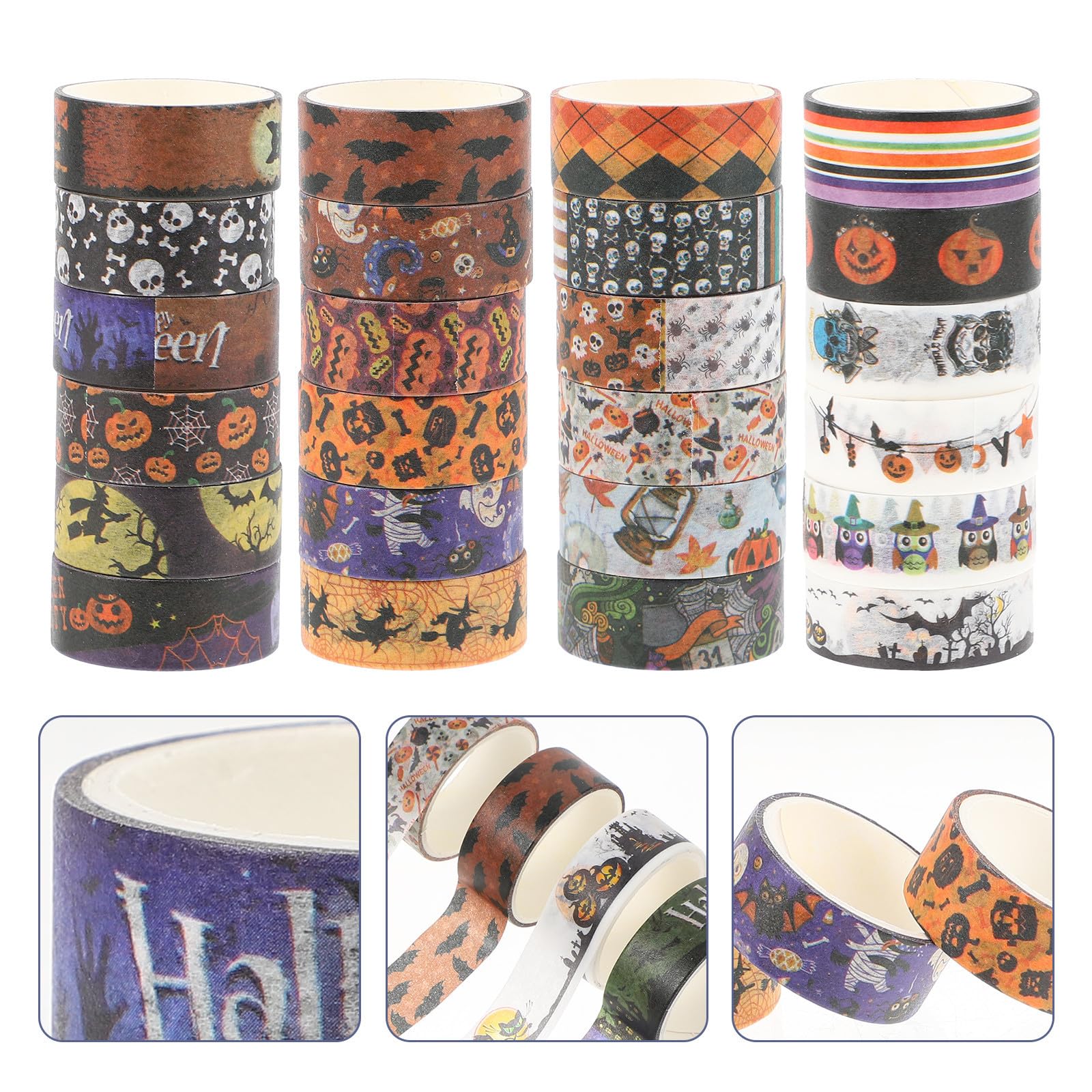 Abaodam 192 Rollos Cintas Adhesivas de Washi Temática de Halloween, Pegatinas para Envoltorios y Bricolaje, Material Washi Portátil y Adhesivo para Fiestas y Manualidades