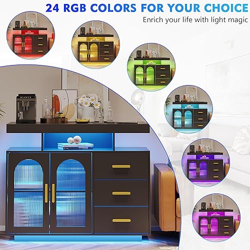 Miniatura 5 de Gabinete de buffet LED con estación de carga inalámbrica de 40 pulgadas, moderna mesa de aparador con RGB 24 colores regulables, estación de barra
