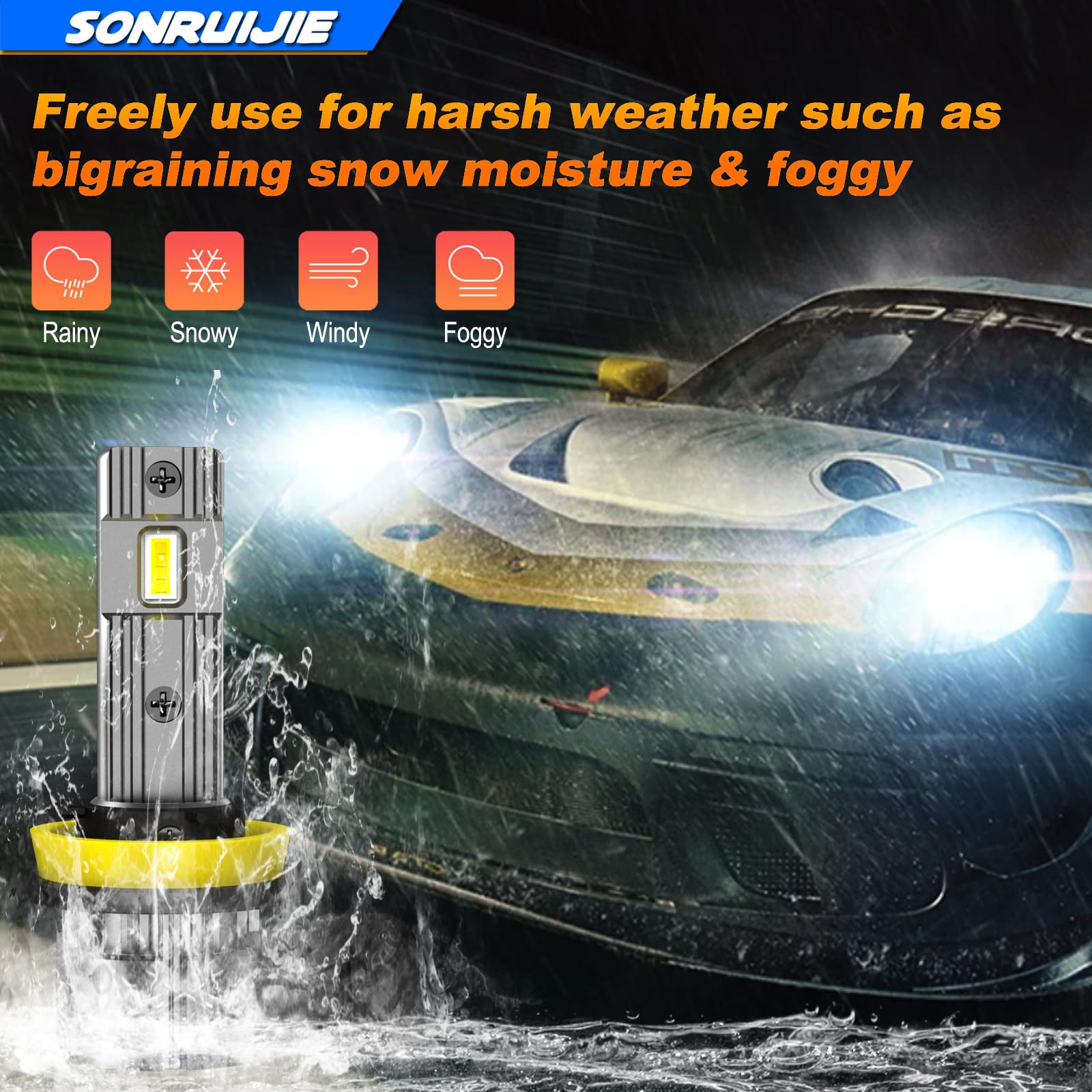 Żarówka reflektorowa H8 H9 H11 LED, 16000 lumenów, 6000K, chłodne białe światło, zestaw do konwersji świateł drogowych i mijania, 2 sztuki