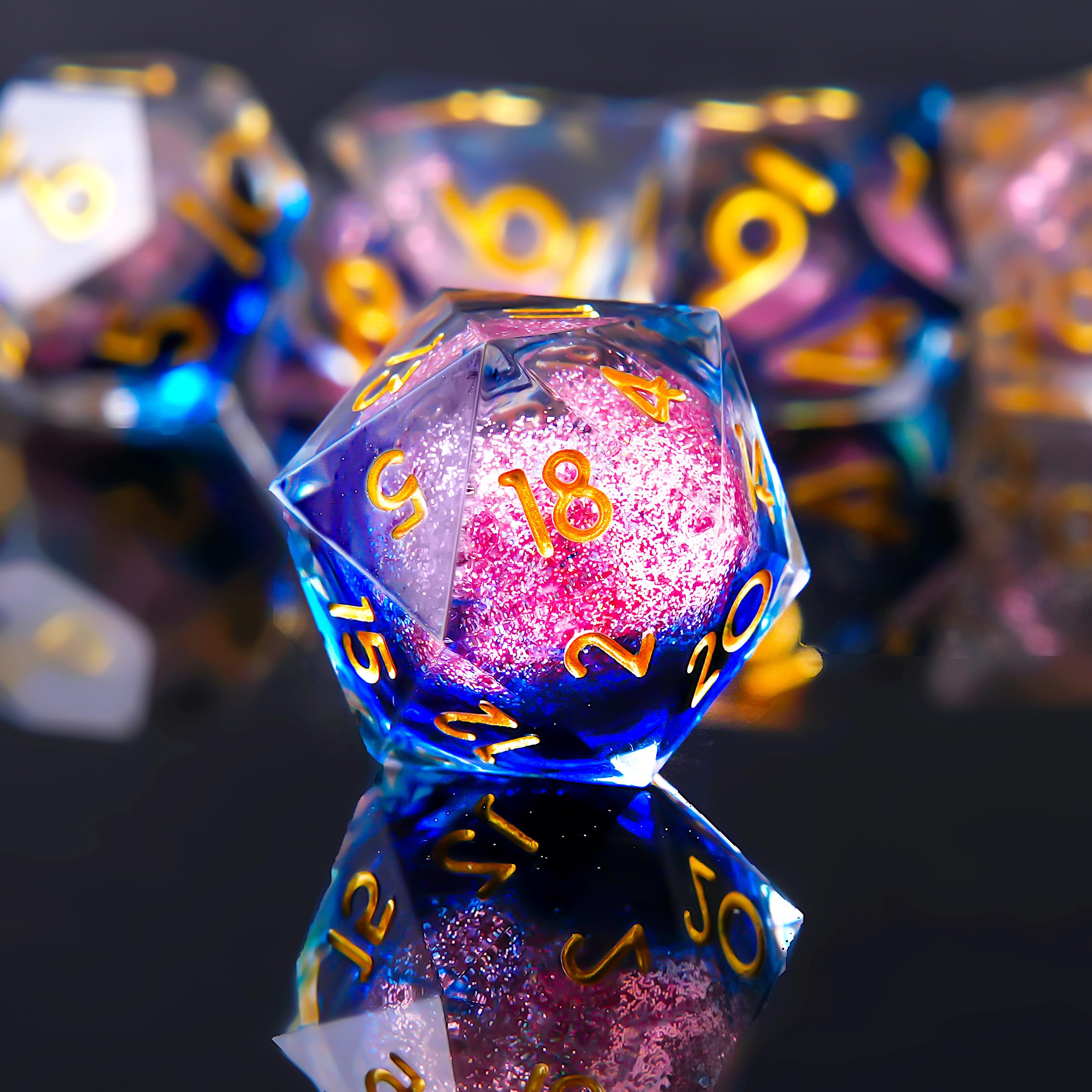 Płynny rdzeń DND - zestaw kości do Dungeons and Dragons, zestaw kości żywicznych o ostrych krawędziach, 7 wielościennych kości RPG D&D, MTG D20 D12 D10 D8 D6 D4 Kości wielościenne RPG D20