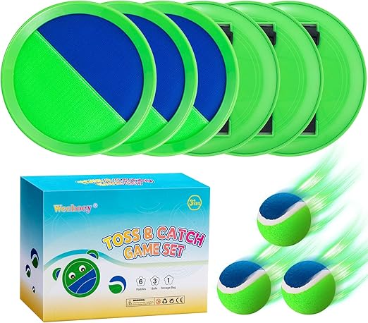 Beach Toys - Kids Toys - Outdoor Games for Kids, Toss and Catch Ball Set with 6 Paddles 3 Balls, Gifts for 3 4 5 6 7 8+ Year Old Boys Girls Christmas Birthday