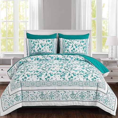 Miniatura 10 de Juego de edredón floral tamaño Queen, 7 piezas de cama en una bolsa, tamaño Queen, juego de ropa de cama botánico de flores azules sobre blanco,