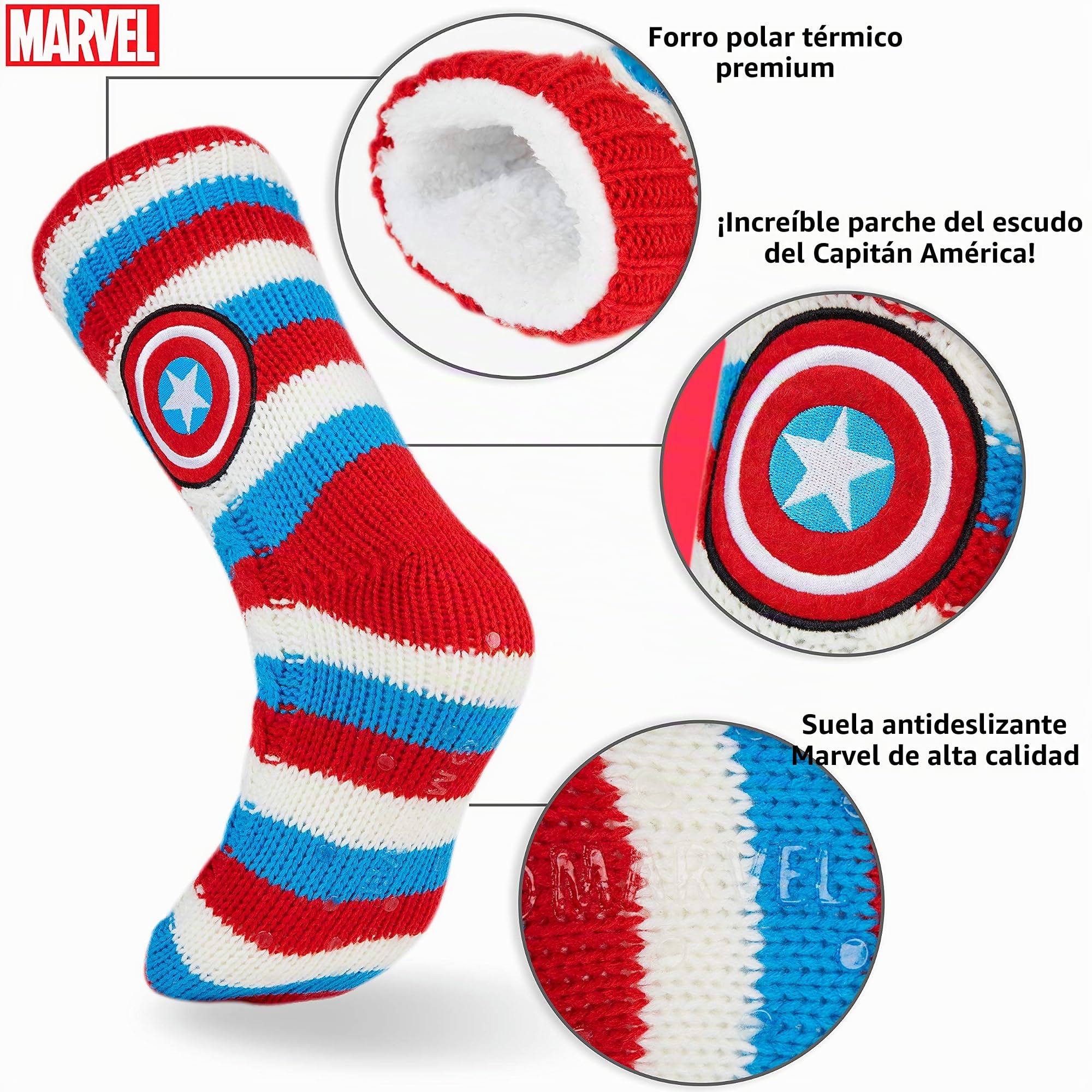 Marvel Calcetines Antideslizantes Hombre y Adolescentes, Calcetines Pantuflas con Forro Sherpa, 38-44 EU, Regalos Hombre