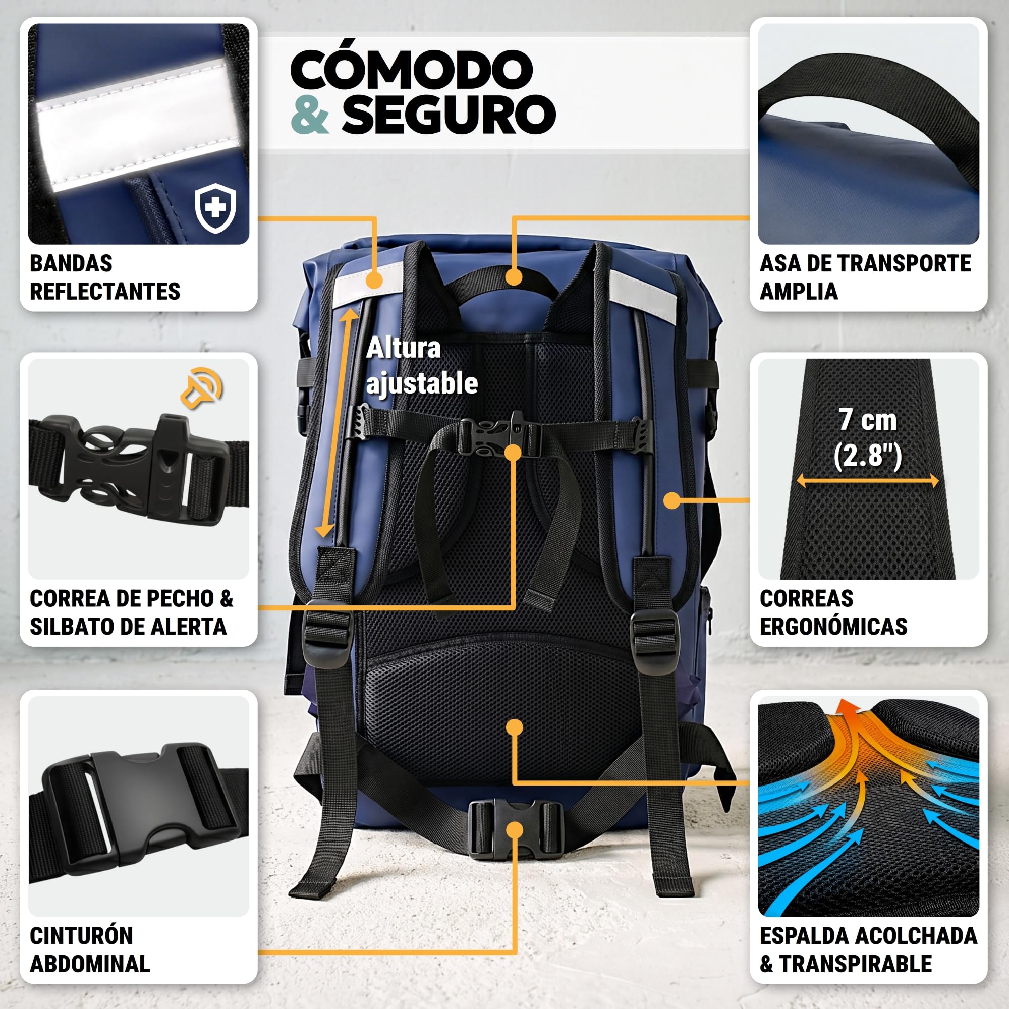 Ruqqle Bolsa Estanca Impermeable 20/30/45L, Mochila Seca Versátil con 3 Bolsillos Externos, Cómoda para Playa, Mar, Barco, Canoa, Paddle Surf, Kayak, Moto, Senderismo, Camping, Pesca, Viaje y Ocio