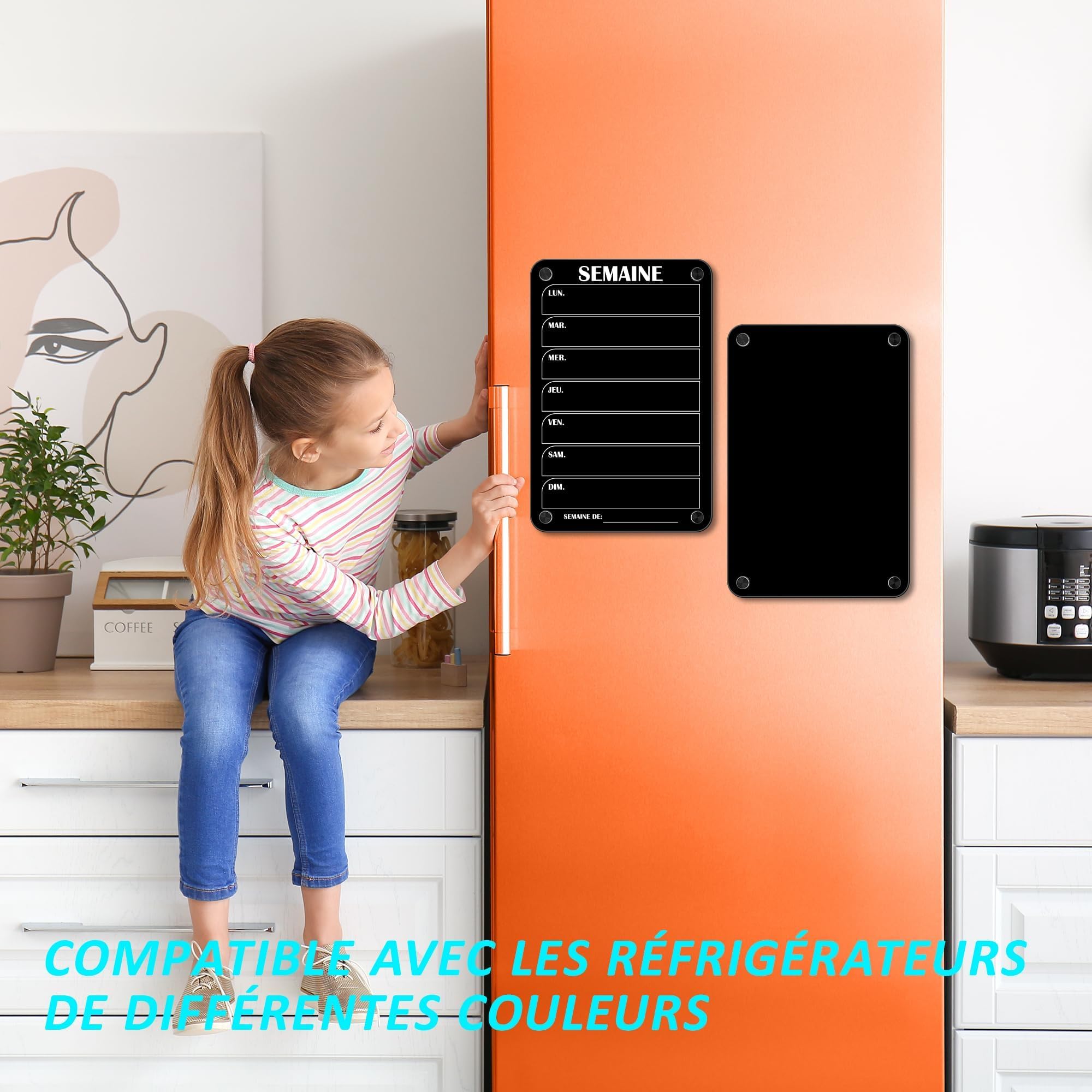 POPRUN Acrylique Tableau Calendrier Magnetique Frigo, Planning Semainer&Mensuel, Planificateur