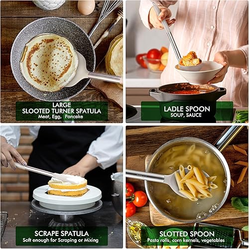 Miniatura 5 de HOTEC Utensilios de cocina de silicona resistentes al calor, juego de utensilios de cocina, juego de espátula, sin BPA, utensilios de cocina, con