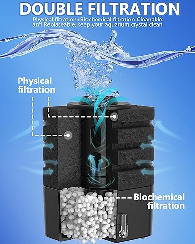 Miniatura 3 de Filtro de esponja bio para acuario, filtro de espuma sumergible súper silencioso para tanque de peces con 1 esponja de repuesto, se adapta a tanques