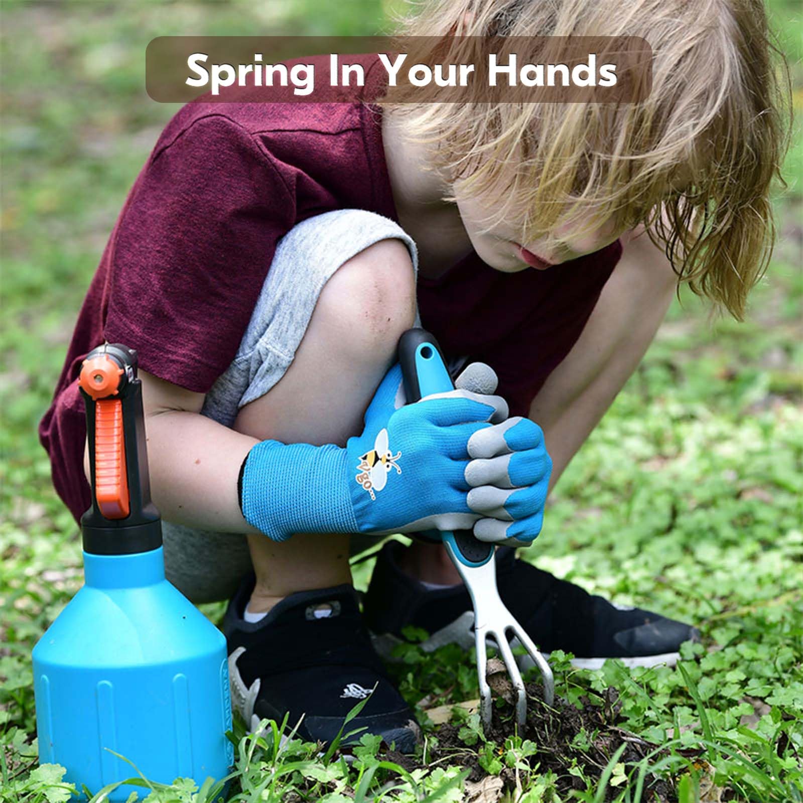 Vgo... 3 works Kids Gardening Gloves Ages 3-9, Blue, RB6013, XXS (3 works) - Image 3