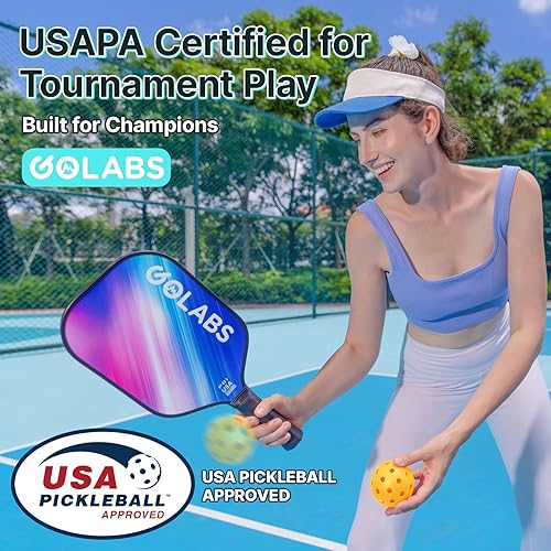 Miniatura 2 de Juego de palas de pickleball Golabs PB1 de 2, superficie duradera de fibra de vidrio y núcleo de polímero de potencia STR de 16 mm de núcleo,