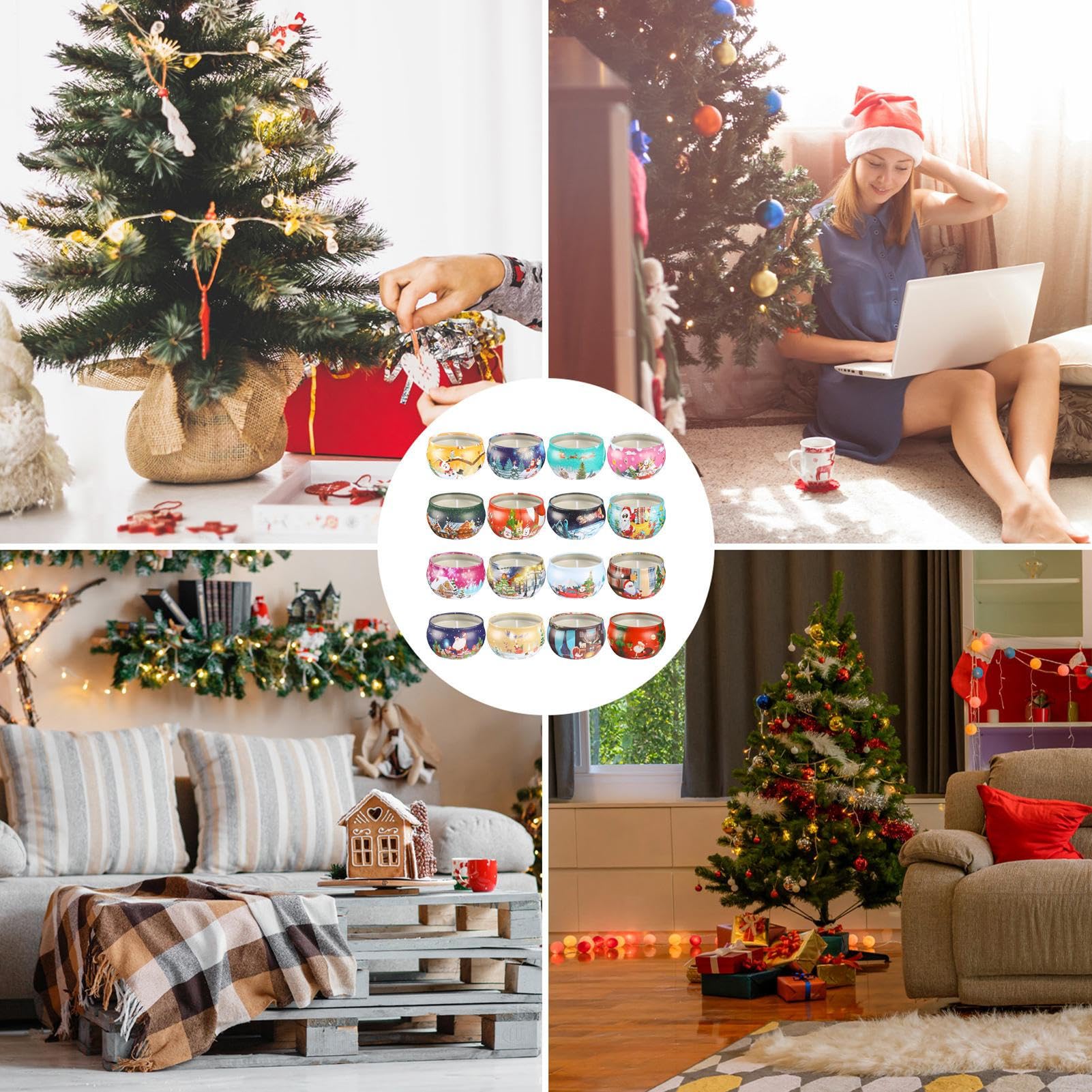 Weihnachtskerzen 16 Stück mit langer Brenndauer Dekoration | Flammlose Duftkerze für Herbst Zuhause Tisch Fenster Halloween Hochzeit Frauen Geburtstag