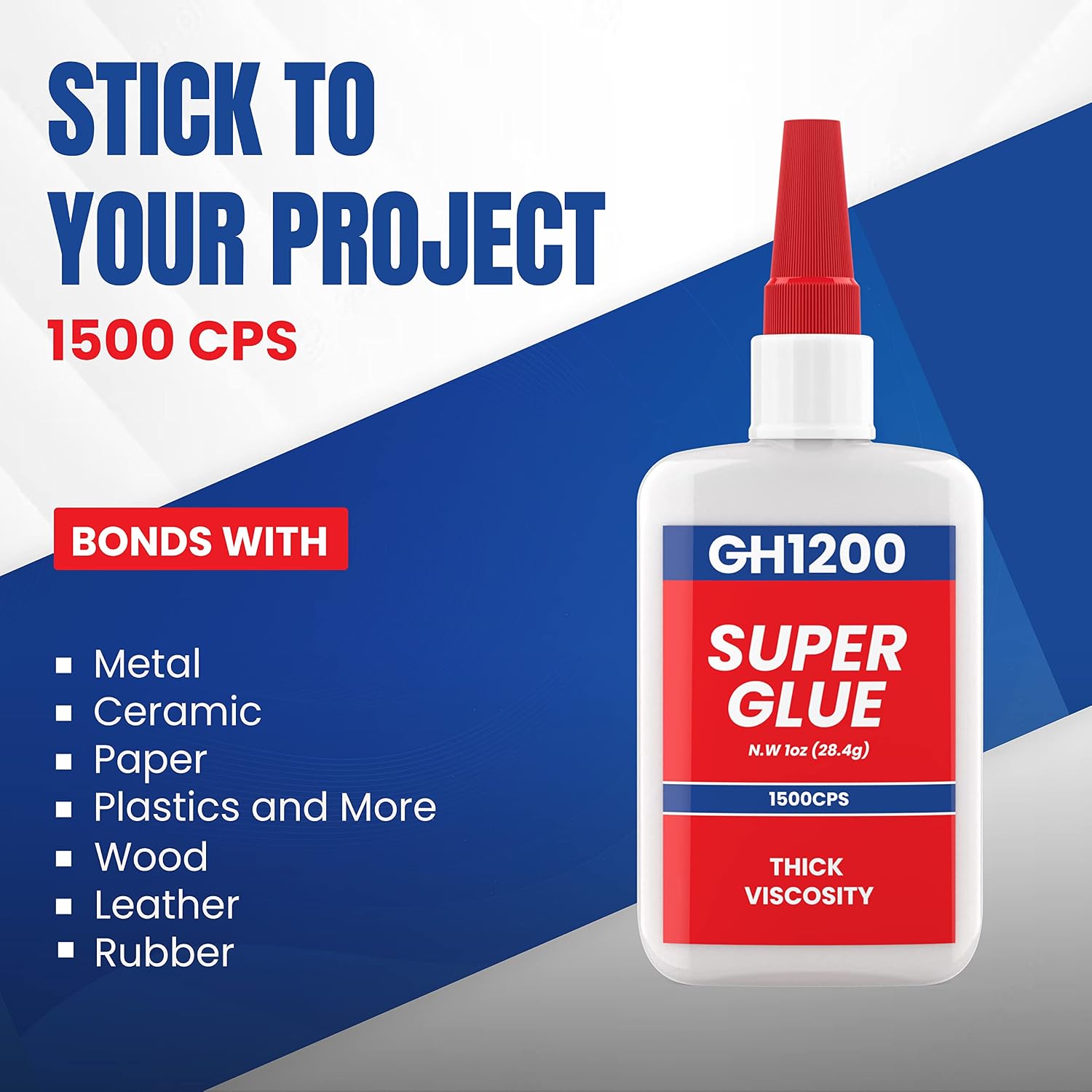 28.4 Grams 1500 CPS Super Glue All Purpose with Anti Clog Cap. Ca Glue - Adhesive SuperGlue. Cyanoacrylate Glue for Hard Plastics, DIY Craft, Metal 1 Oz