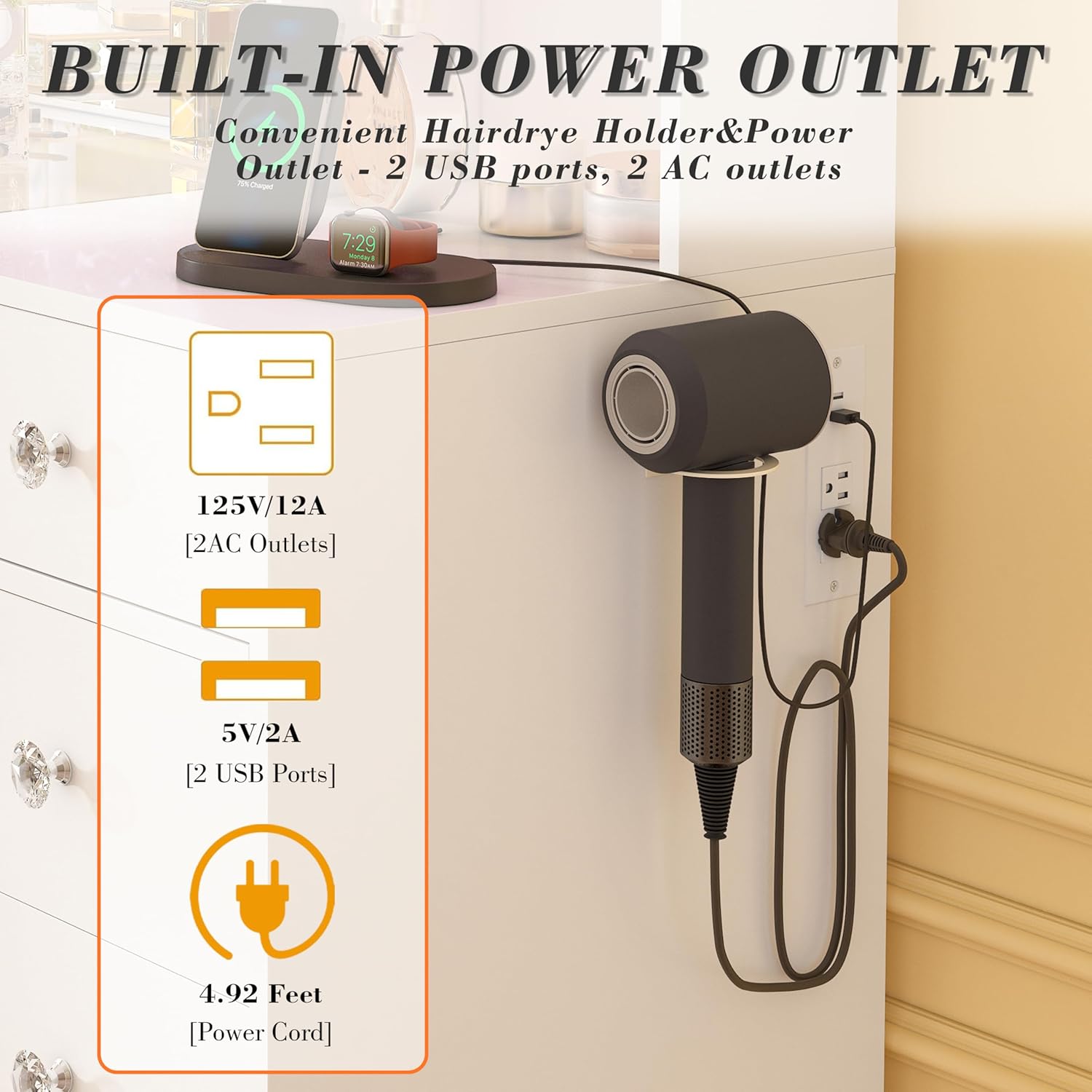 Vanity Desk with Mirror and Lights, 55" White Makeup Vanity Set with 8 Drawers & RGB Glass Cabinets, Stool, Glass Top, Power Outlet & Adjustable LED Lights, Dressing Table for Women & Girls Bedroom