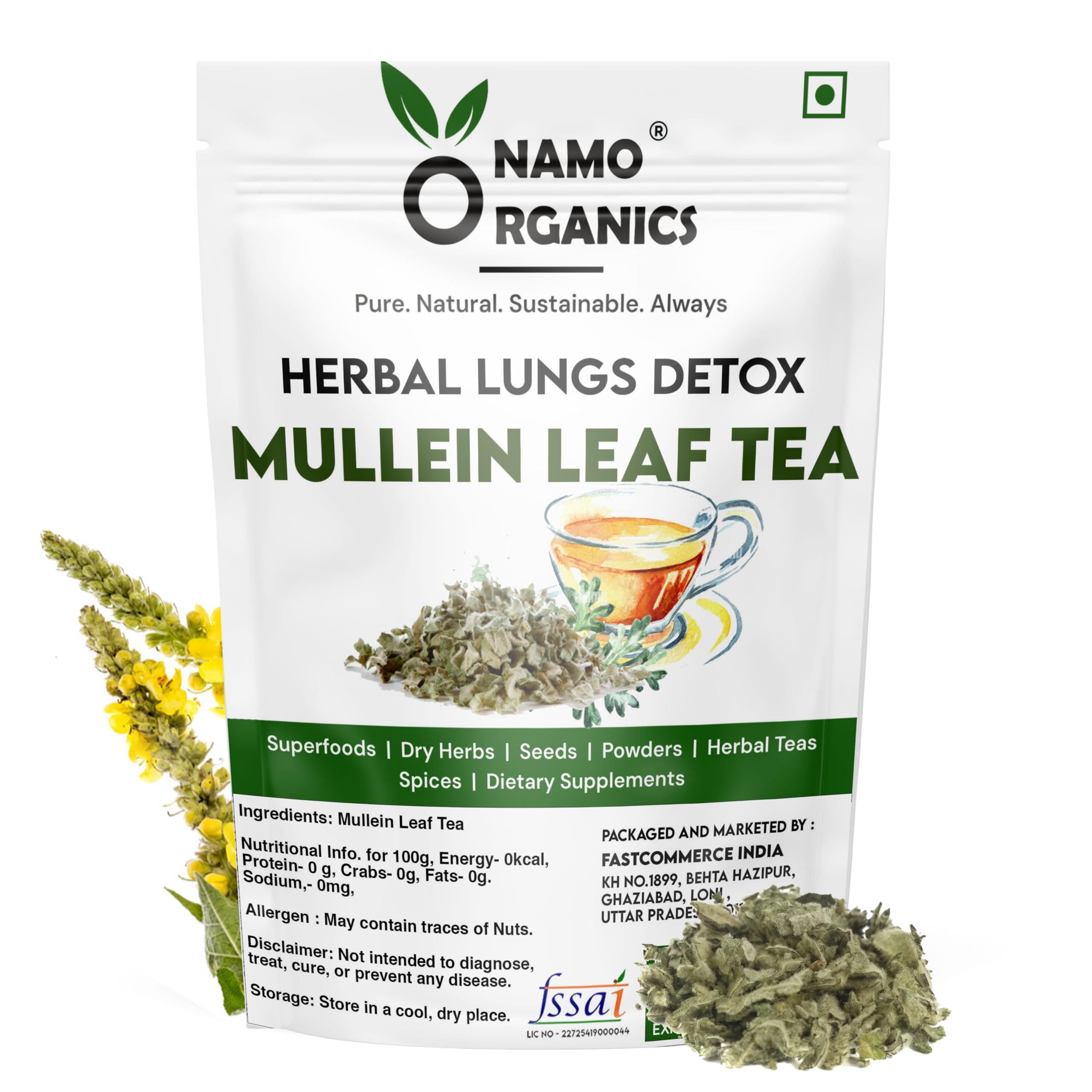 Namo Organics - Mullein Tea For Lungs Detox - 100gm - 100 Cups | Antioxidant Rich | For Immunity, Lung Detox, Respiratory Health | Caffeine Free - Leaf Based - Herbal Tea - Zero Calorie | Ziplock Packaging-image-17
