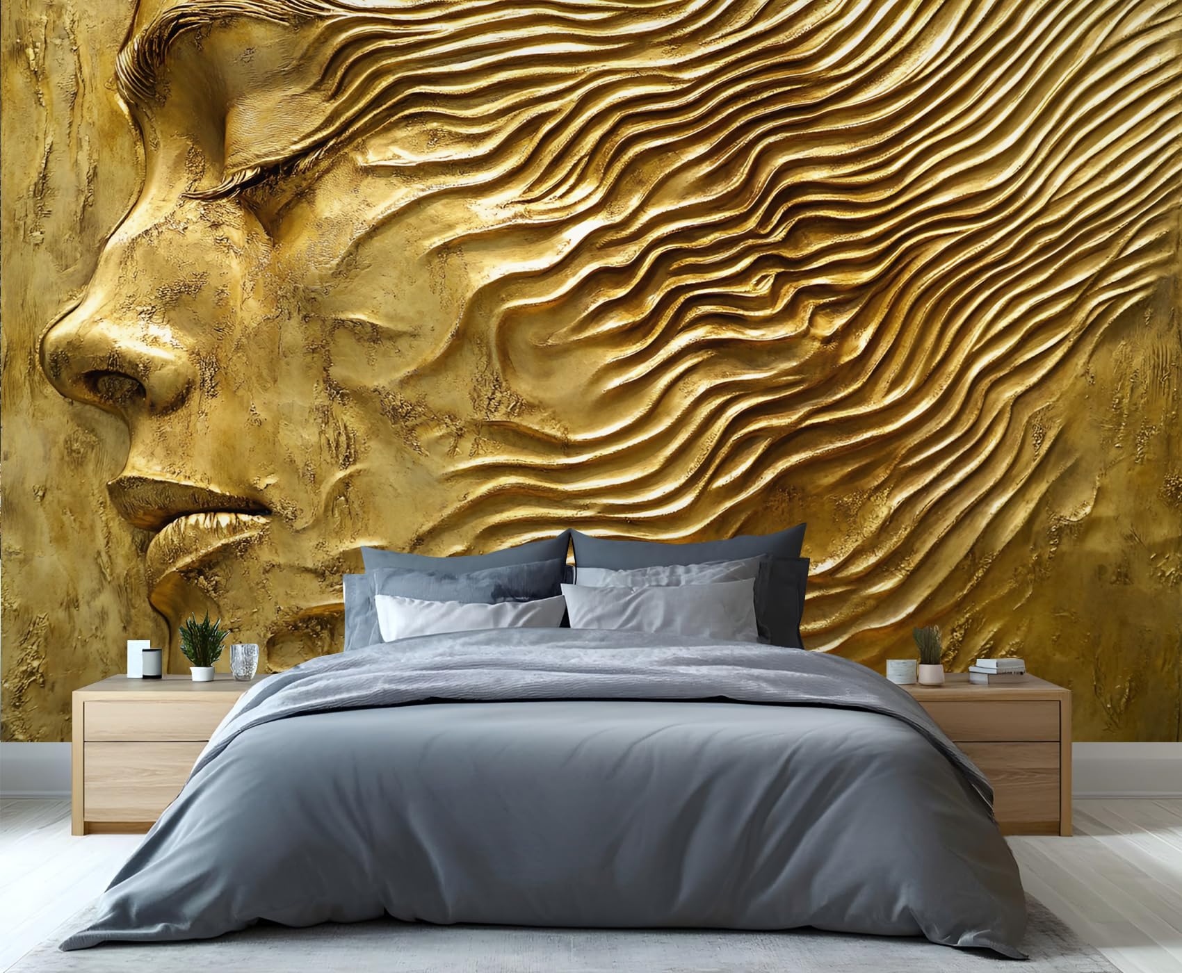 Beautiful Woman Wallpaper, 3D Girls Bedroom Wallpaper, Modern Gold Wall Paper for Living Room, Not Self Adhesive Retro Wall Mural, Simple Large Mural & Room Decor