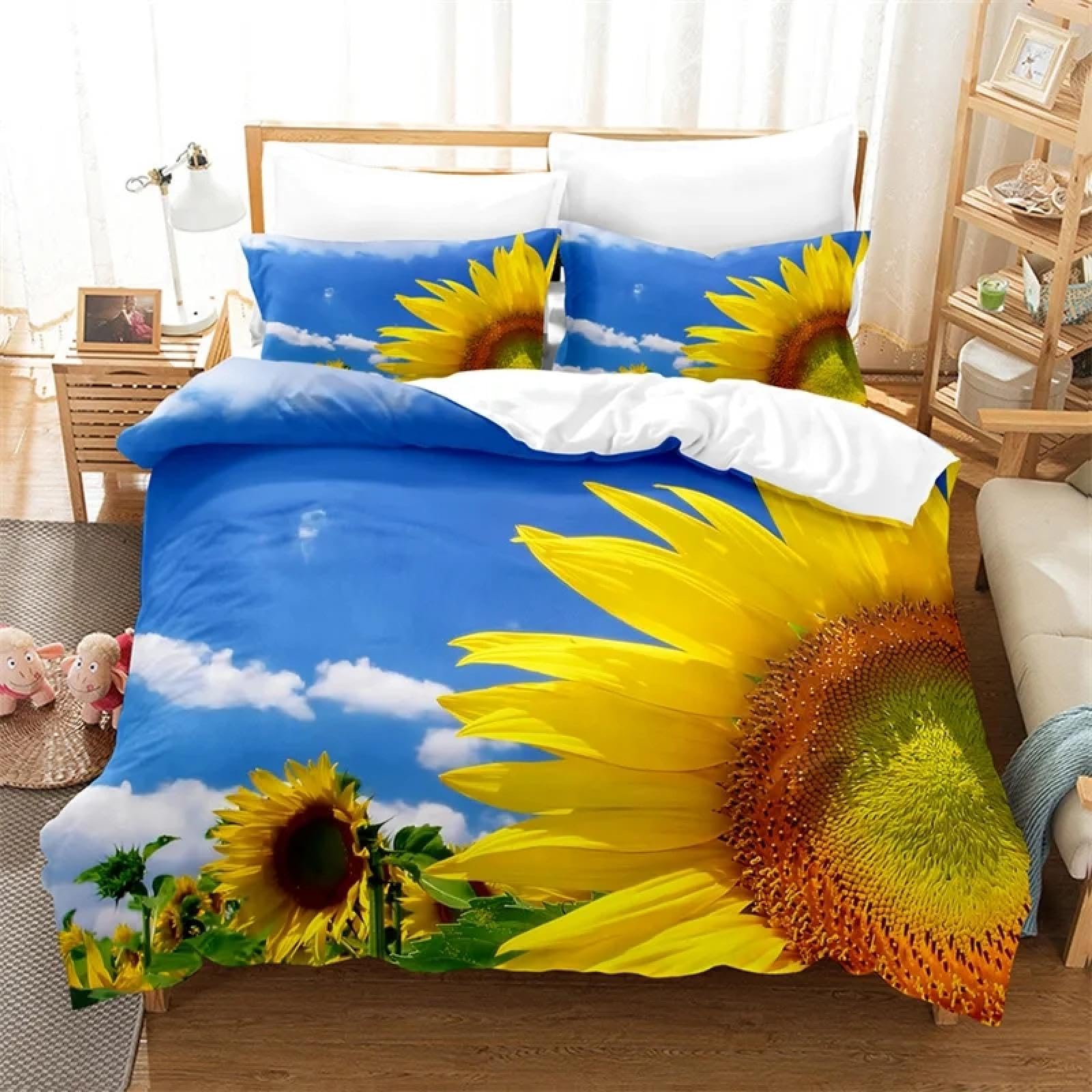 Parure de lit Tournesol Queen pour illuminer votre chambre à coucher d'un style floral unique