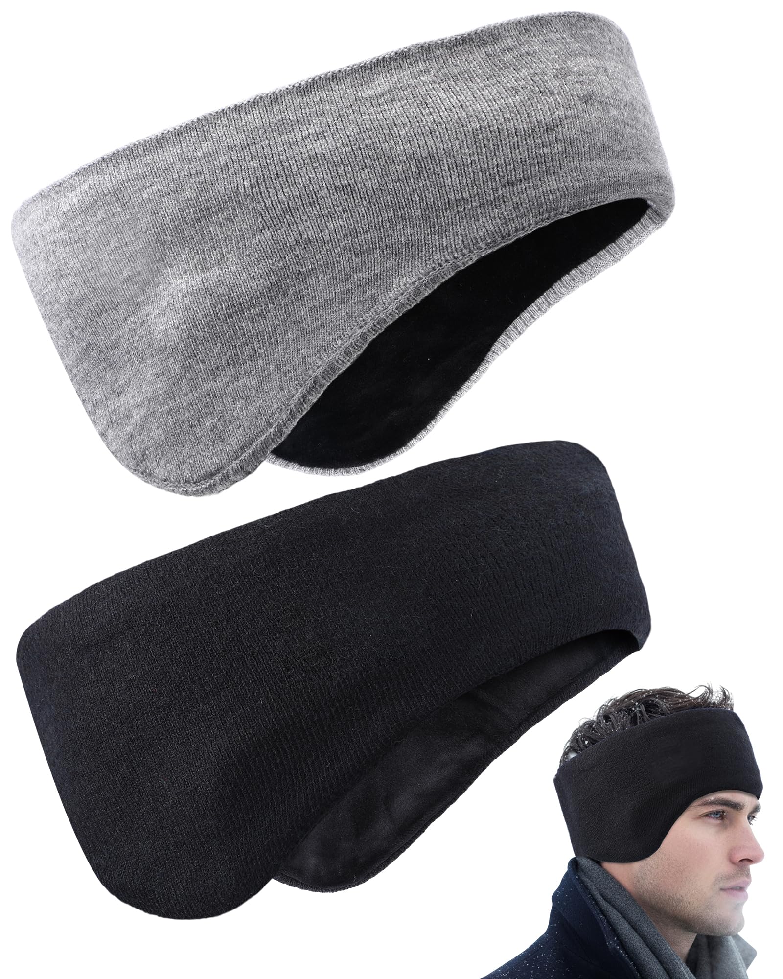 JenPen 2 Pcs Double-layer Men's Ear Muffs for Winter Ear Warmers Headband Knit Fuzzy Lined for Adult Ski Running Cycling-image-39