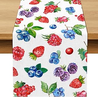 Summer Berry Fruit Table Runner Raspberry Strawberry Blueberry Birthday ...