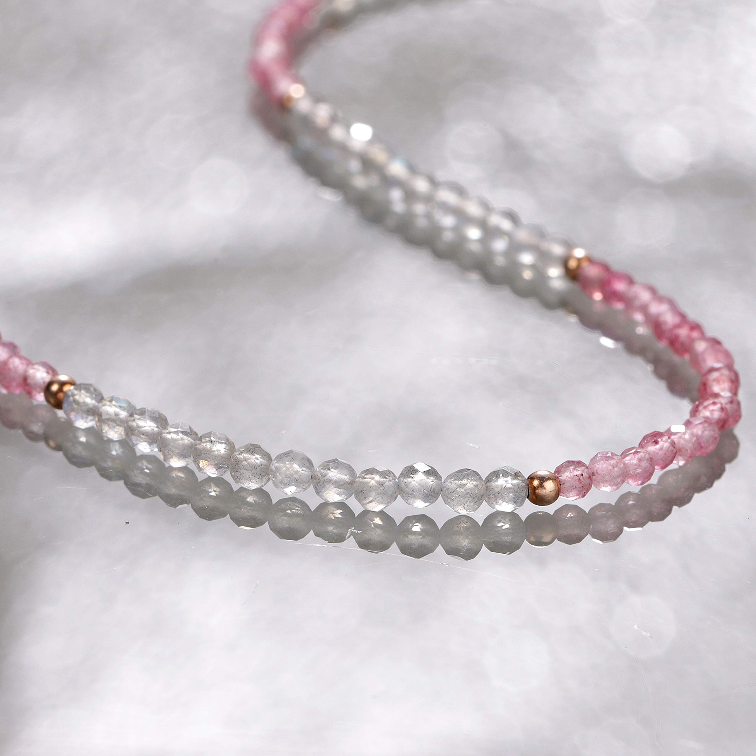 Collar de cuentas de labradorita con cuentas de cuarzo de fresa, collar de piedras preciosas, collar de cuentas para mujer, collar de piedras preciosas múltiples, collar de labradorita