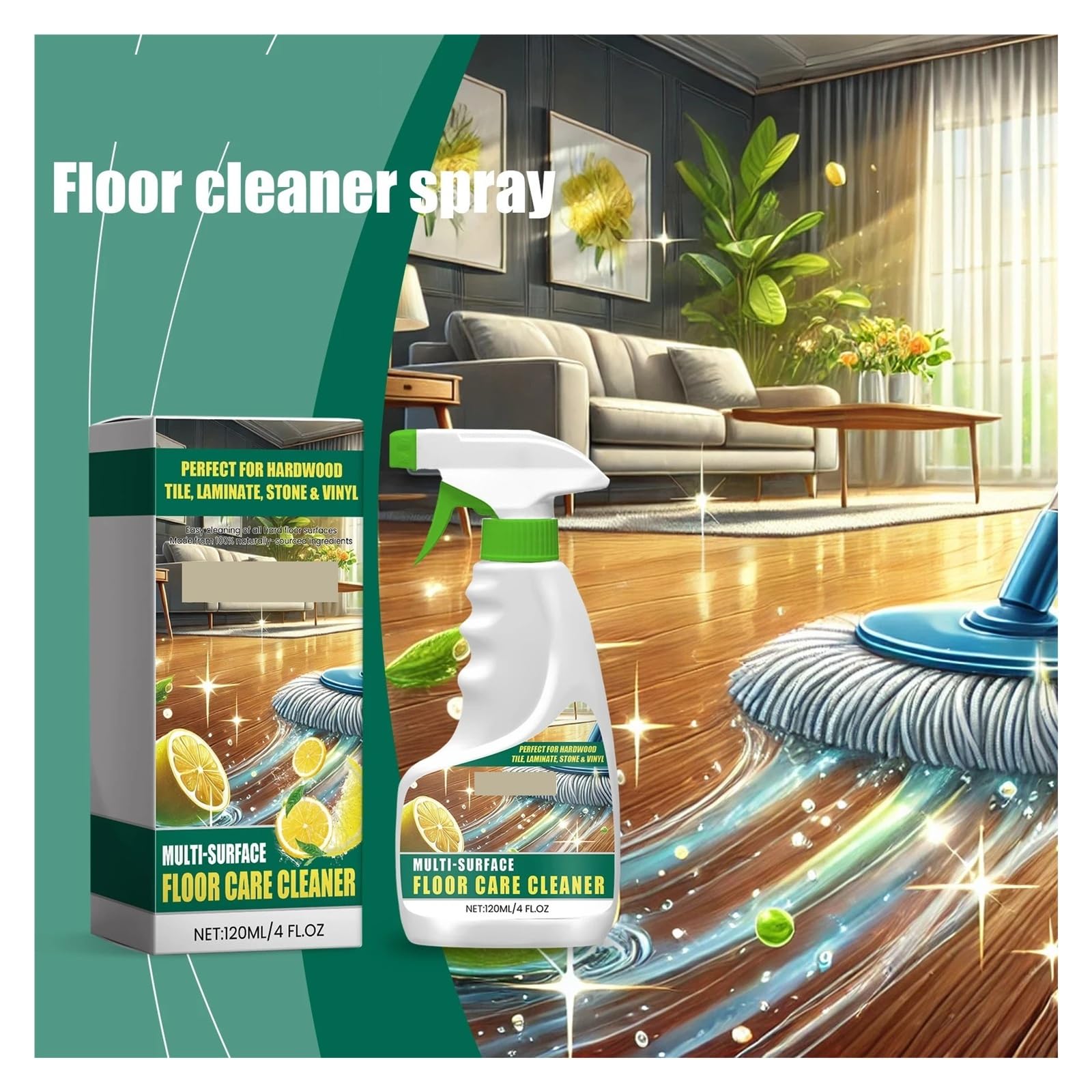 Limpiador multisuperficie for pisos, 120 ml, abrillantador, limpieza de polvo, nutrición profunda, mantenimiento, eliminación de olores, aerosol limpiador de pisos(10pcs)