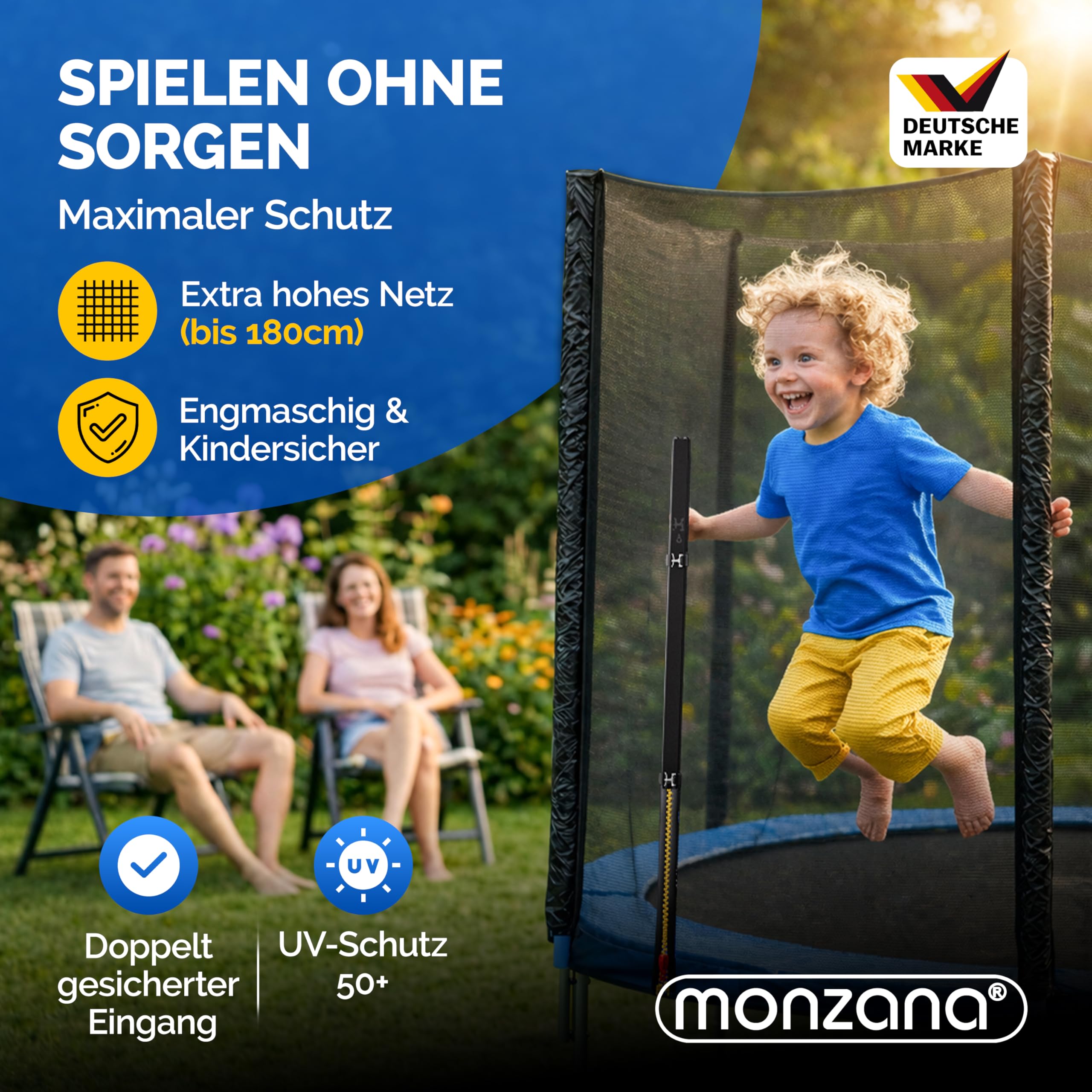 Monzana® Sicherheitsnetz Trampolin Ø 183/244/305/366/427 cm 6-8 Stangen UV-beständig Trampolinnetz Trampolinschutz