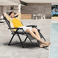 Vista 2 de Elevens Silla de gravedad cero de gran tamaño, silla reclinable de 28 pulgadas para patio con cojín y bandeja extraíbles, reposacabezas ajustable