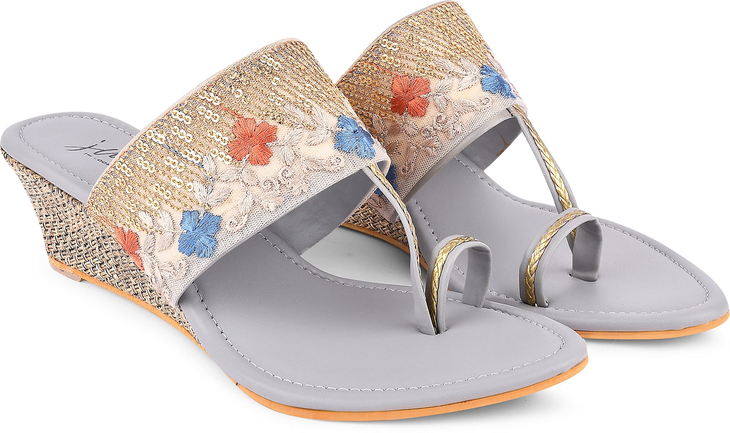JM LOOKS Fashion Kolhapuri Ethnic Wedges Heels For Womens & Girls HM-201-Grey-38-X (B0C4Y3SDMC) Amazon Price History, Amazon Price Tracker