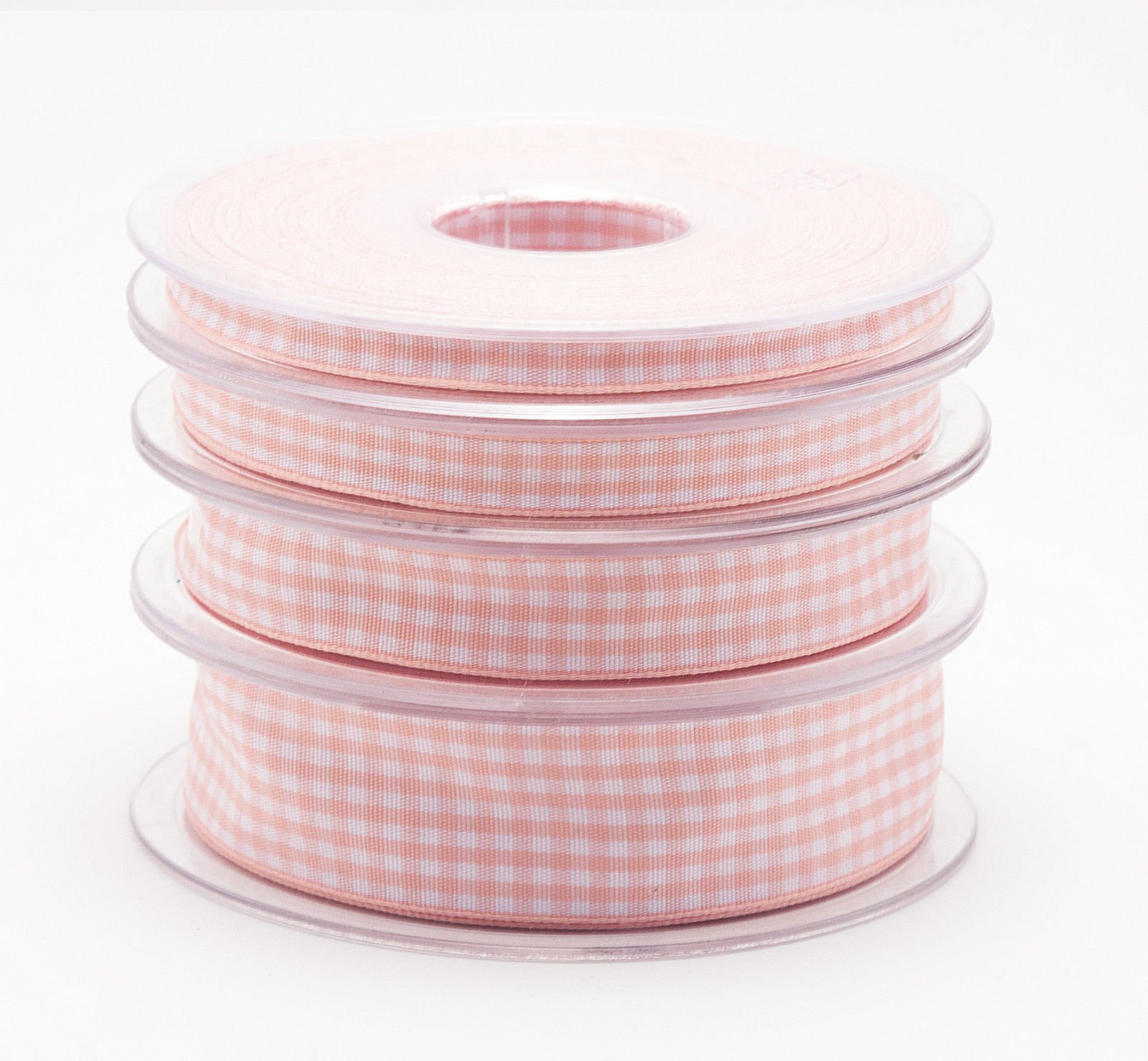 SUPER RIBBONS®™ Full Reel 10mm Quality Gingham Ribbon, 20 Metres on Reel- Baby Pink